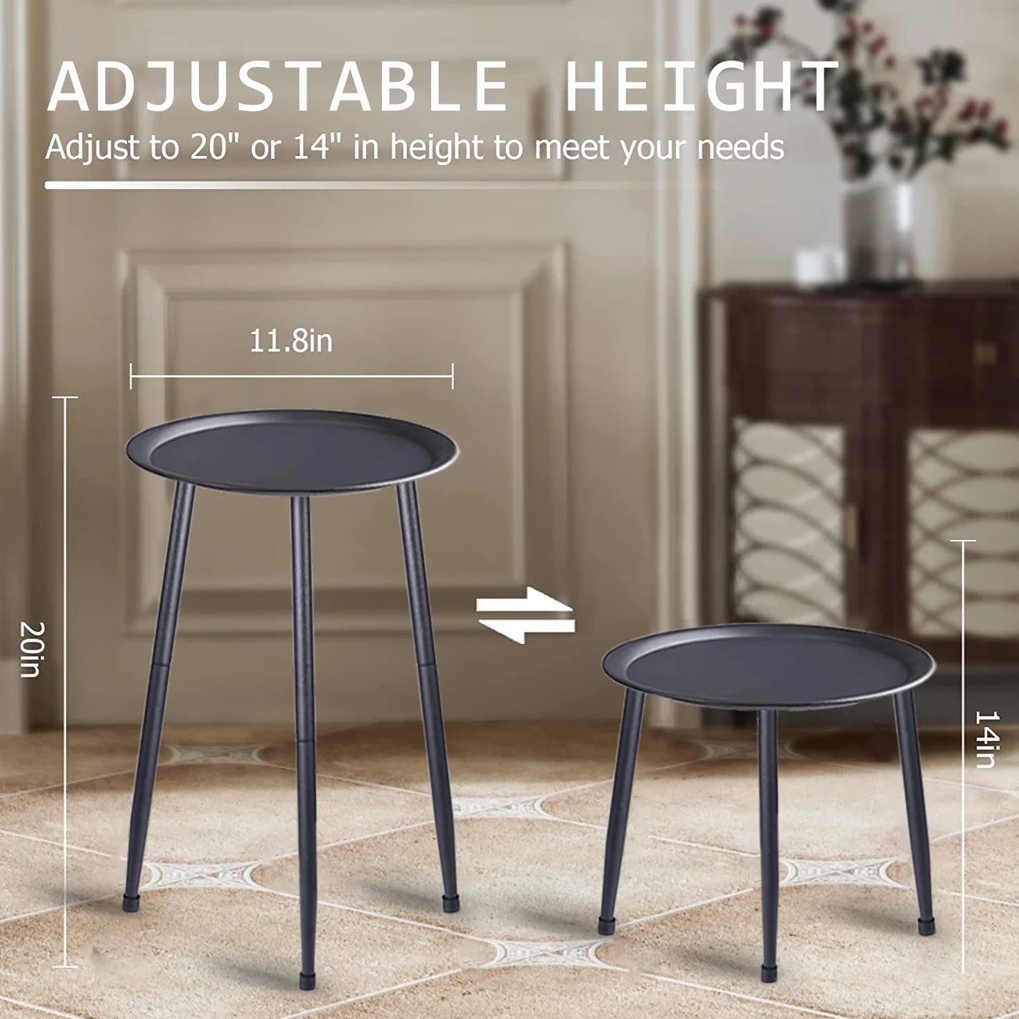 Support à Plantes en Métal 50cm avec Tablettes Amovibles, Étagère Plante Moderne pour Maison Balcon Jardin (Noir)