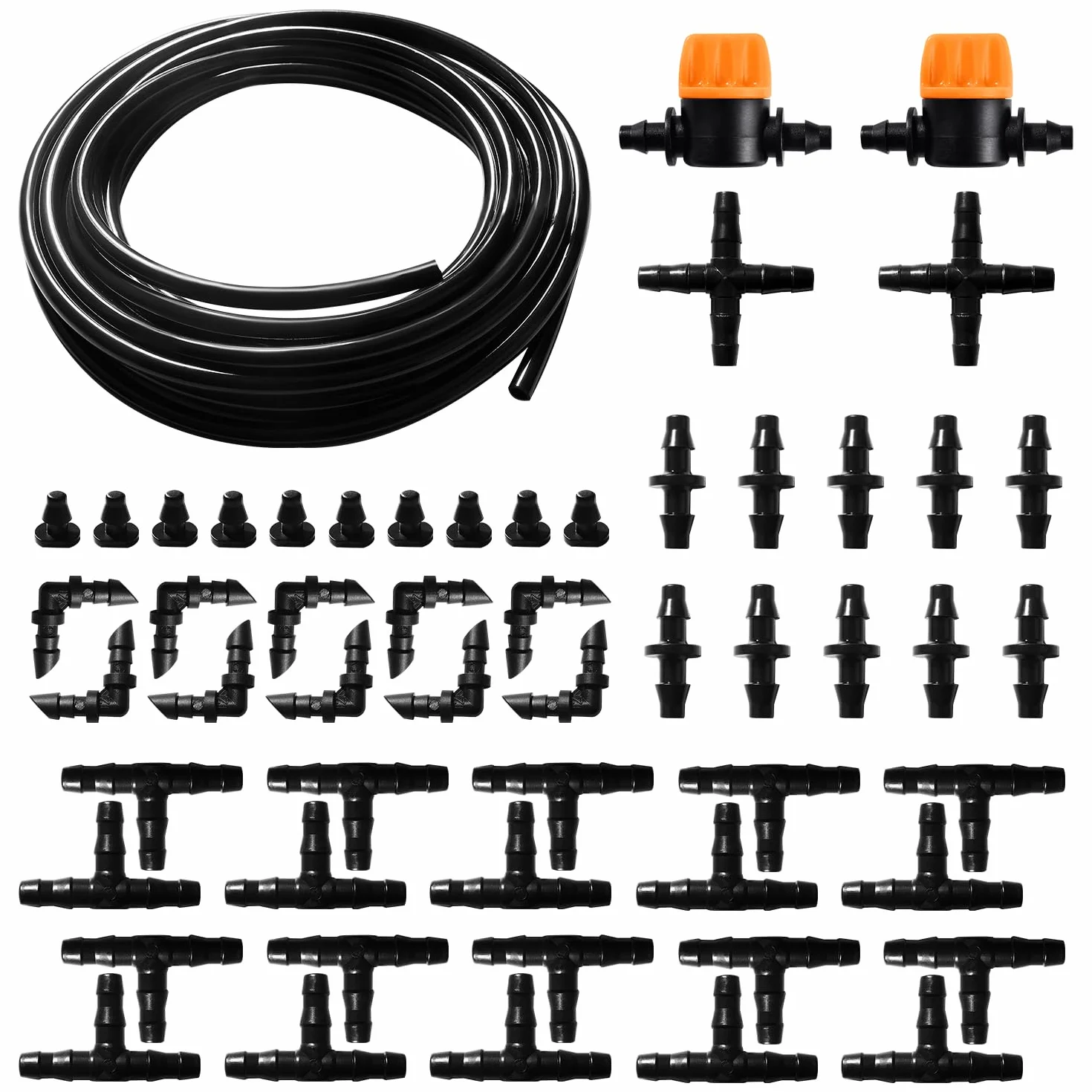 Kit d'irrigation goutte 55 pièces 4/6 mm 5m tuyau irrigation avec raccords cannelés droits connecteurs T bouchons extrémité