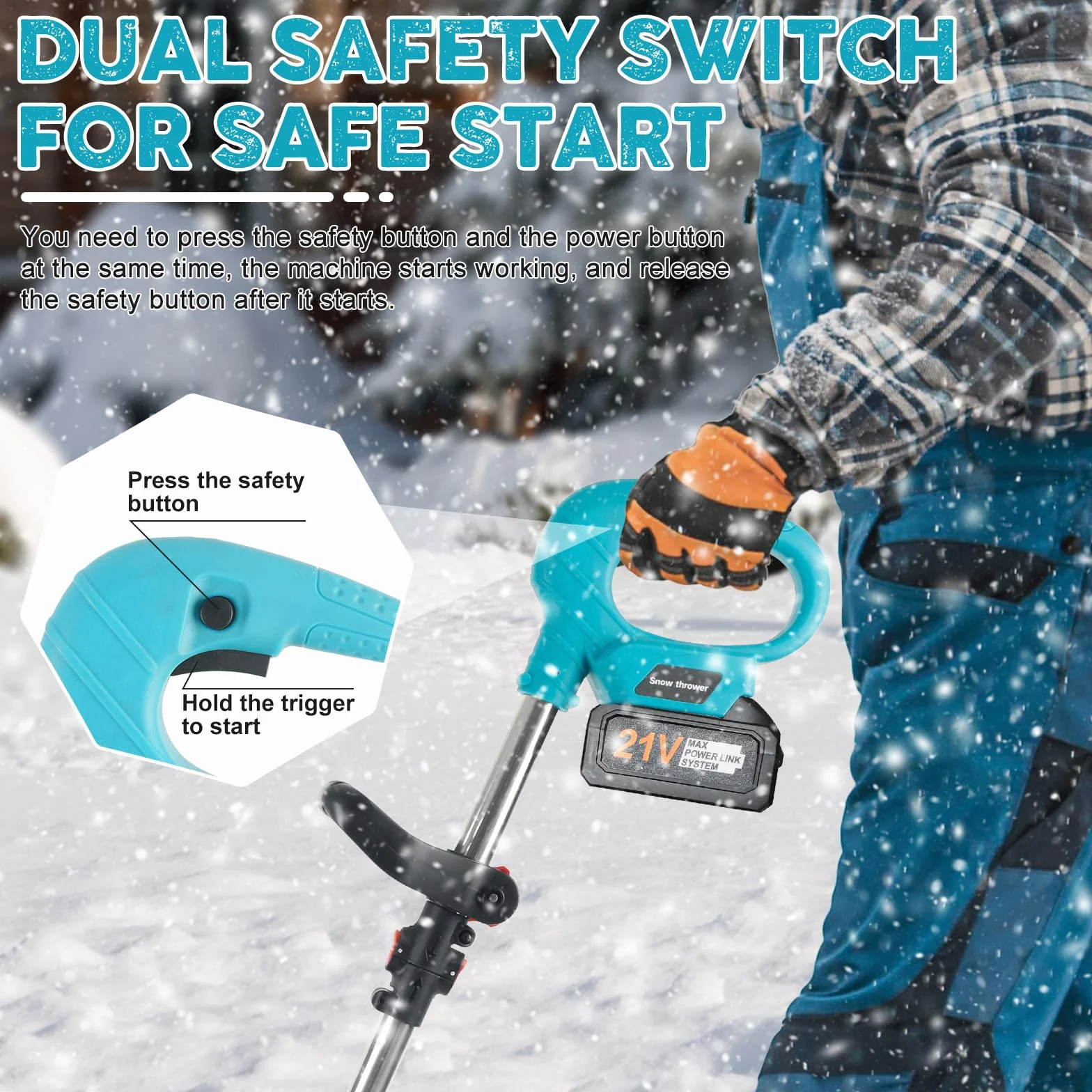 Fraise à Neige sans Fil 800W 28cm 2x3000mAh Moteur sans Balais