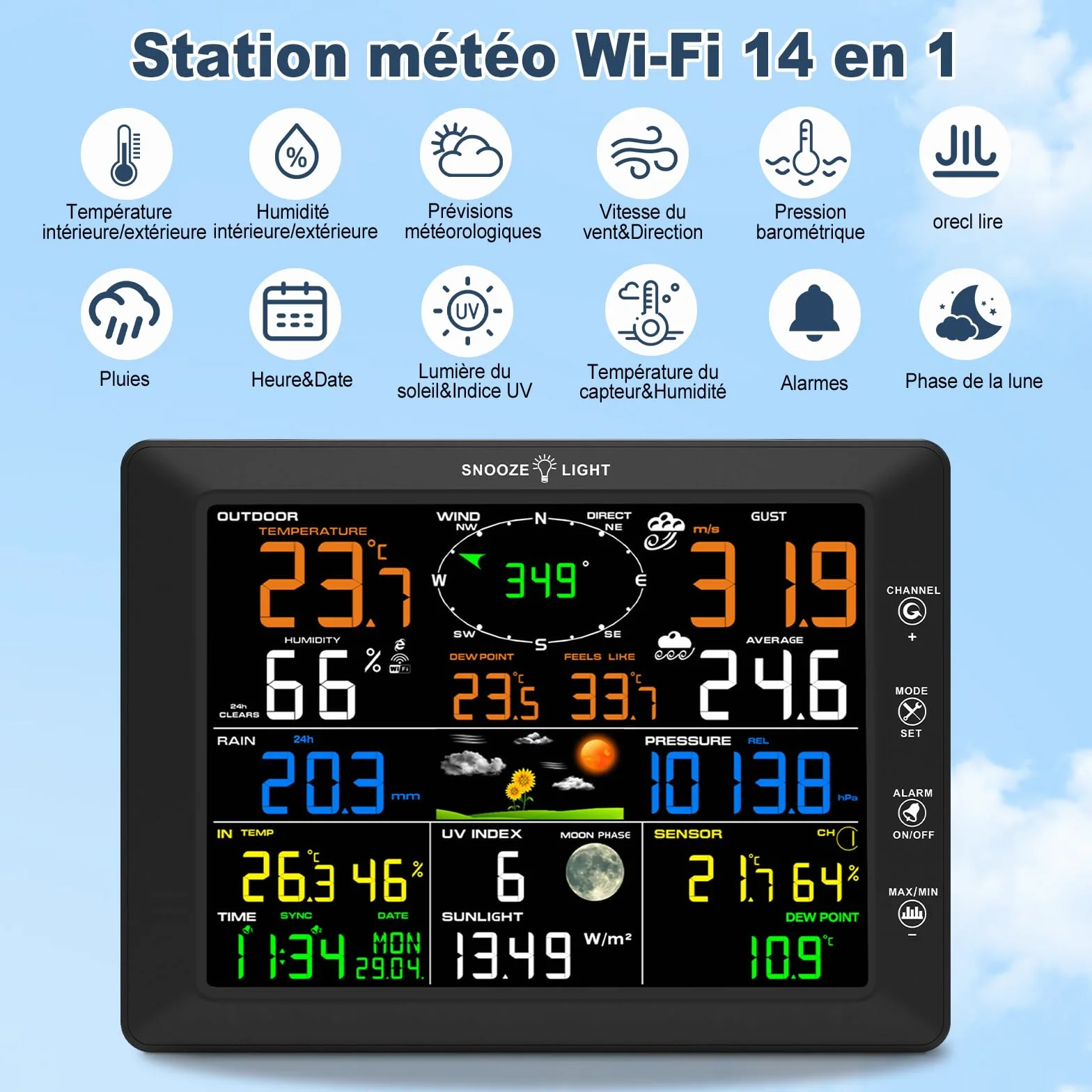 Urageuxy Station Meteo Connectée WIFI 14-en-1 Professionnelle avec Pluviometre, Anemometre, Thermohygrometre