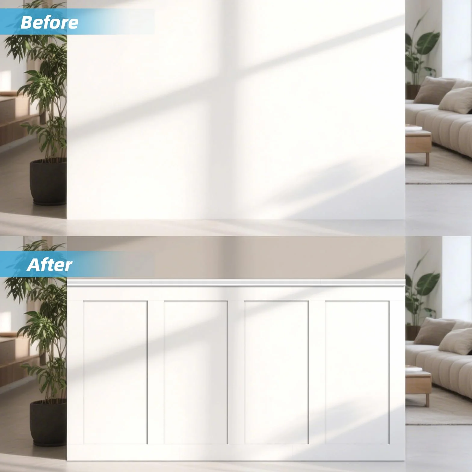 Art3d Kit de panneaux prêts à poser Board & Batten pour revêtement mural (210 x 113 cm) Panneau MDF pour accent mural dans la cuisine, la chambre et le salon - Peignable – Incl. bande d’arrêt et