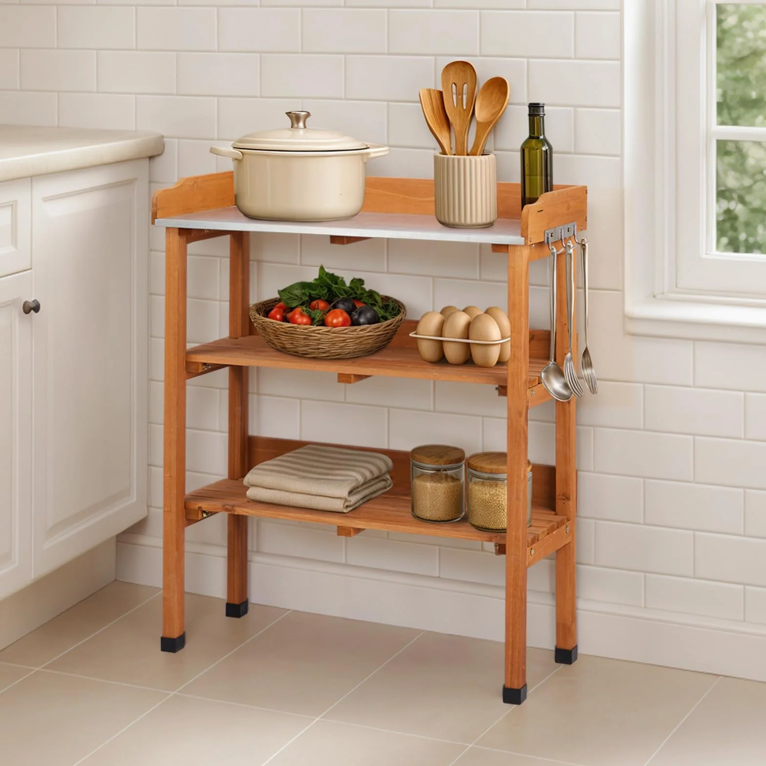 LEADZM Table de rempotage 74 x 36 x 90 cm Plan de Travail galvanisé Bois Sapin pré-huilé