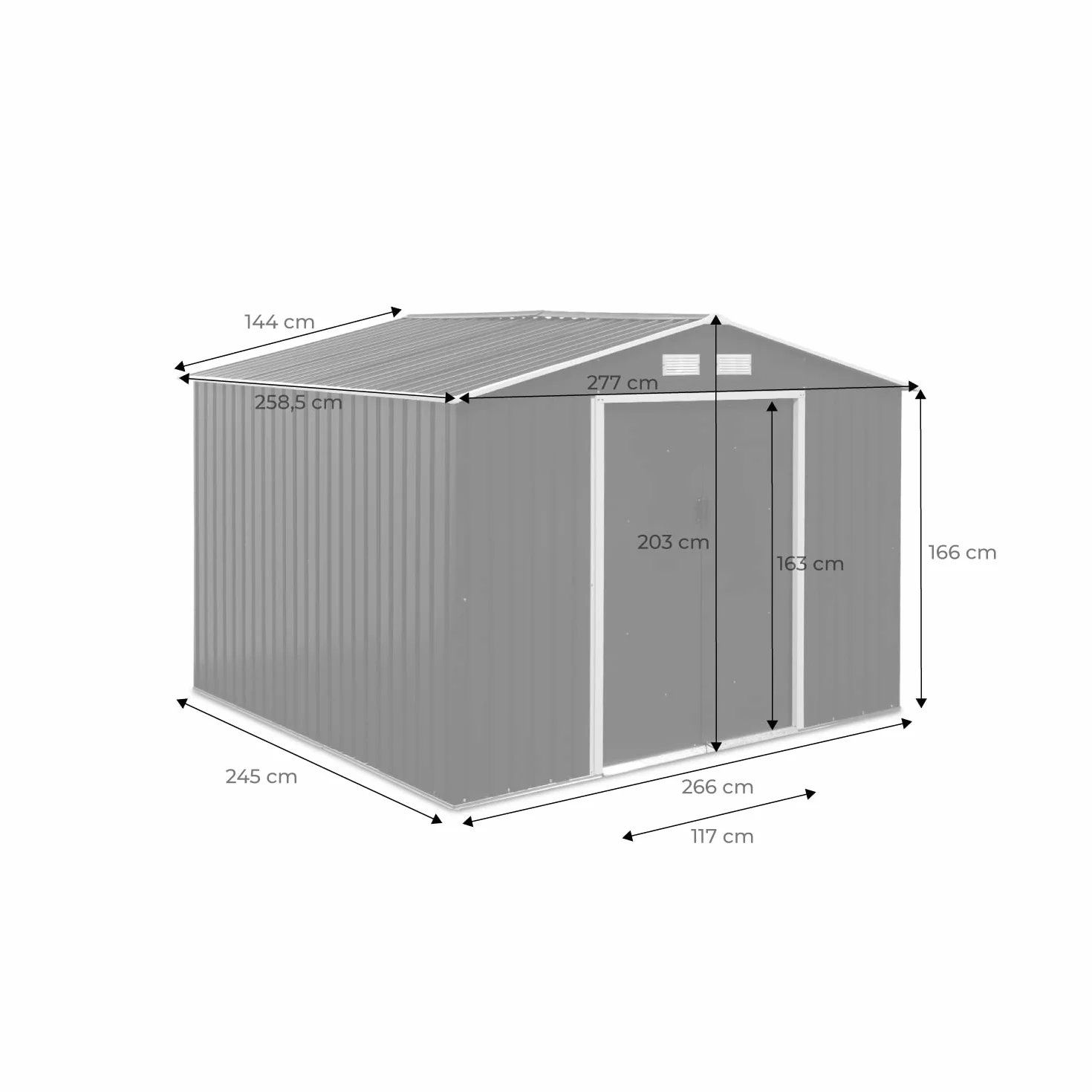 Abri de Jardin en métal Calaisis 7.06m² Gris Anthracite et Blanc Cabane à Outils Deux Portes coulissantes