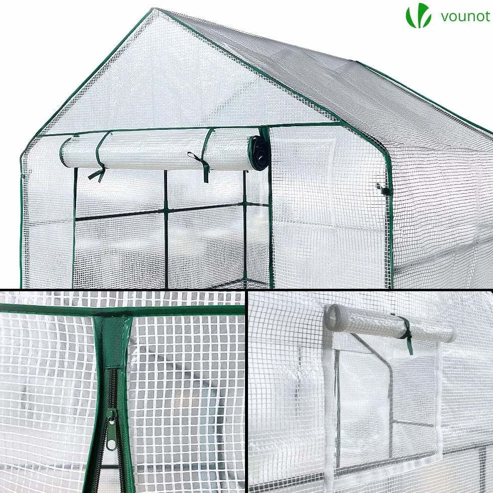 VOUNOT® Serre de Jardin PE 3 Niveaux 143x143x195cm Bâche Renforcée 135g/m2
