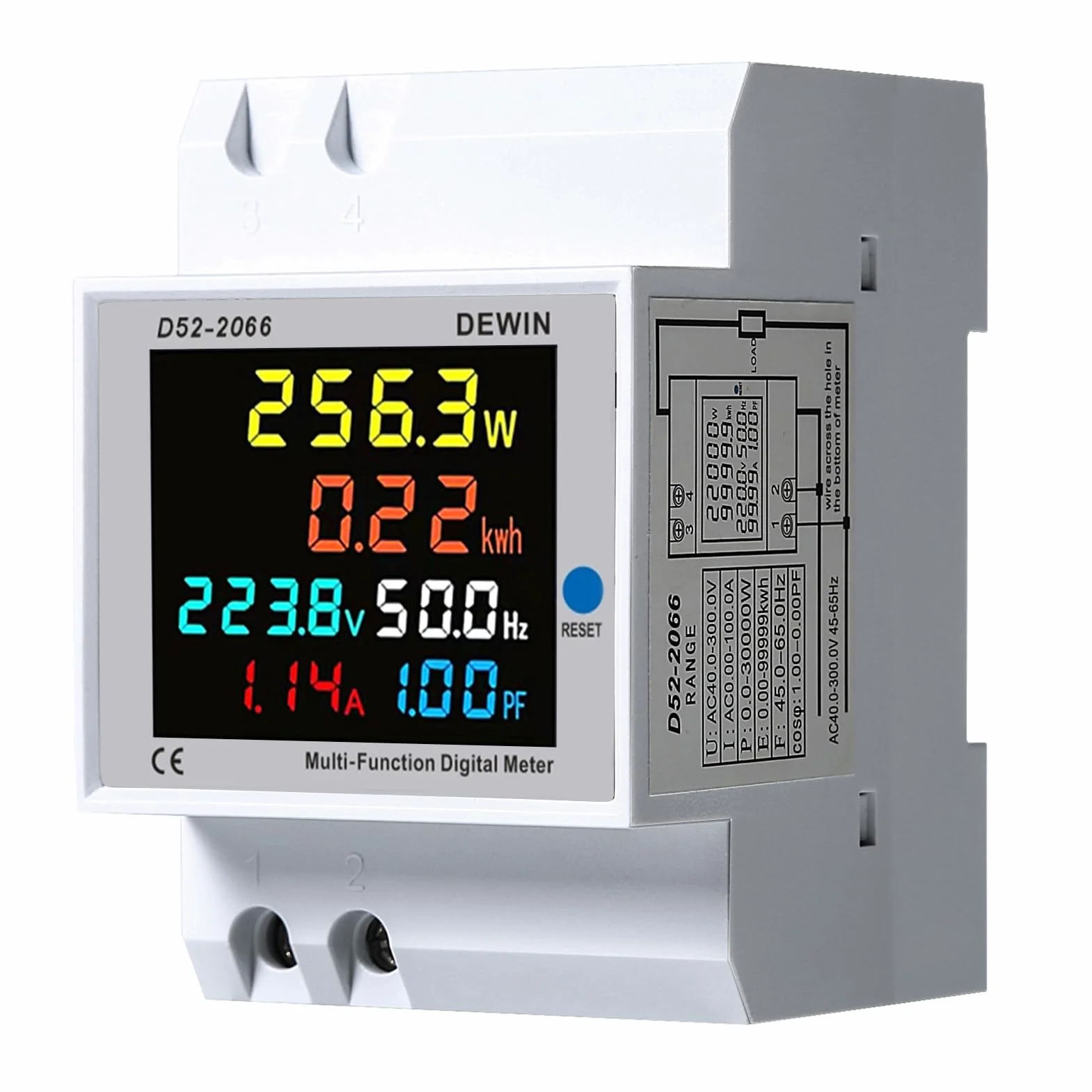 Compteur d'énergie sur rail DIN, 40-300 V CA, 100 A, wattmètre 6 en 1, compteur d'énergie numérique LCD, ampèremètre monophasé