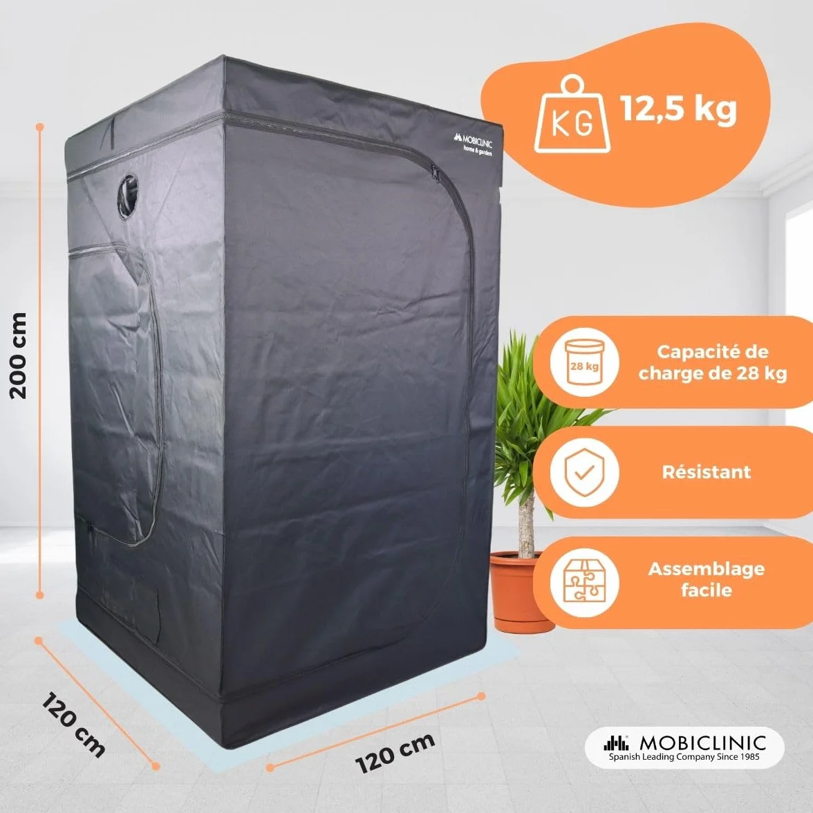 Mobiclinic® Growbox 120x120x200cm Premium Mylar 97% Reflective Hydroponique Imperméable