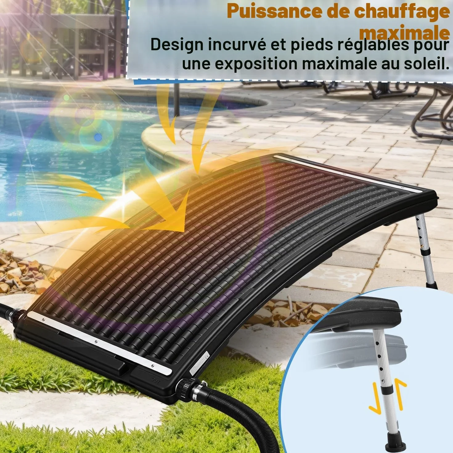 Chauffage solaire pour piscine 10000 L/H, Collecteur solaire 110x65x35 cm réglable