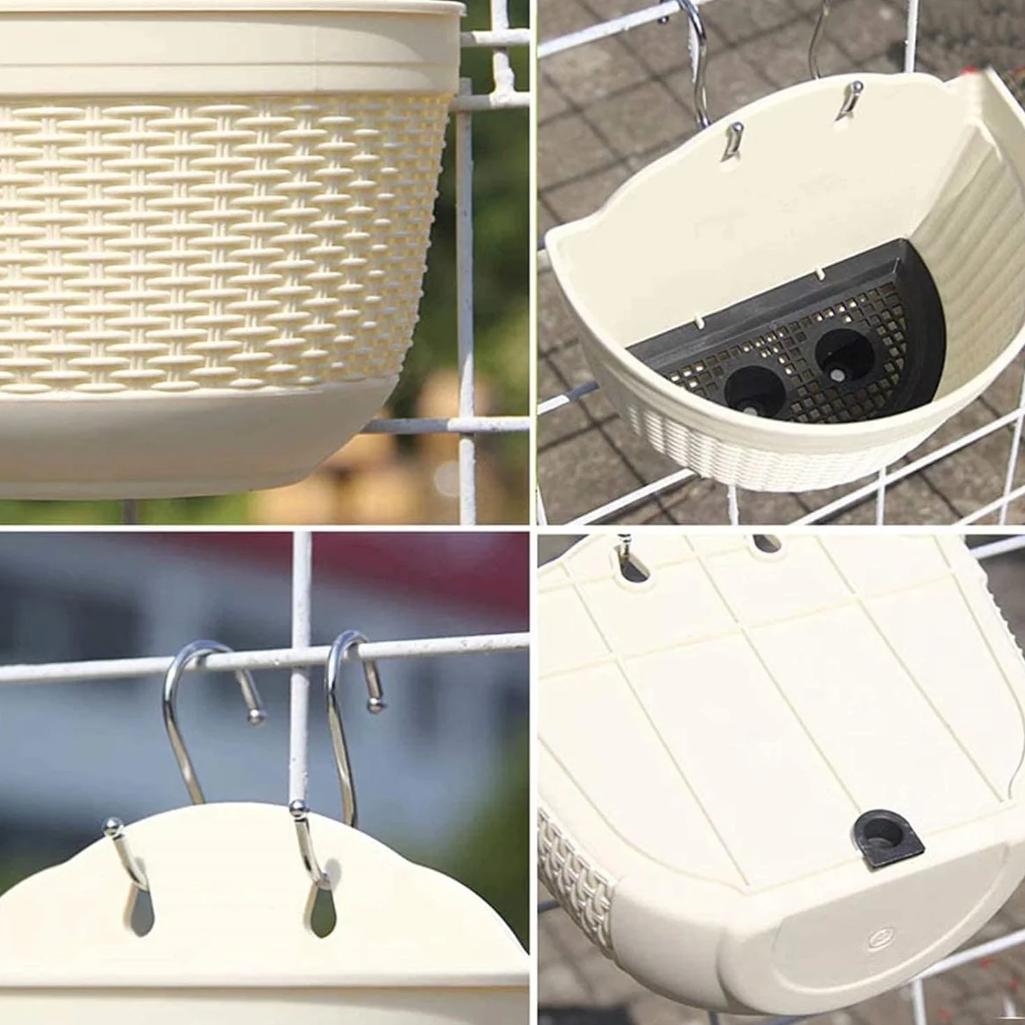 Lot de 2 pots de fleurs muraux semi-circulaires à suspendre en plastique 25 cm café