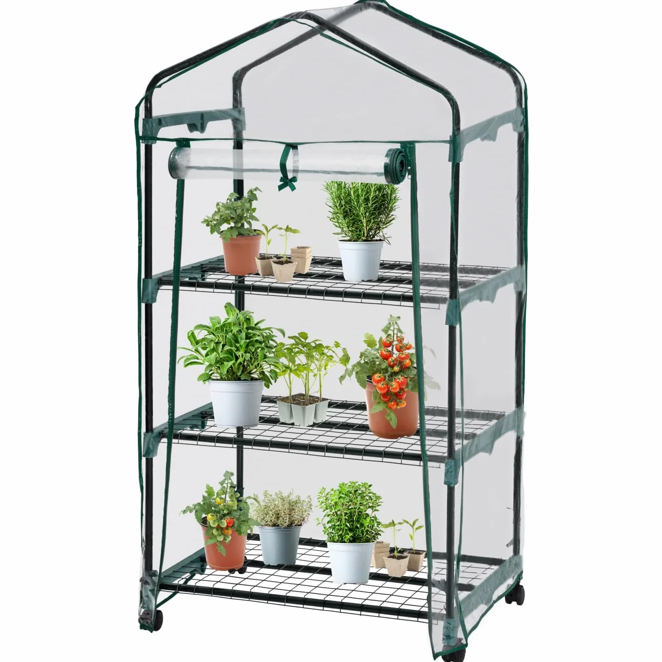 Tectake Serre de Balcon Acier Thermo-Laqué PVC Anti UV 3 Étagères 69x49x133cm