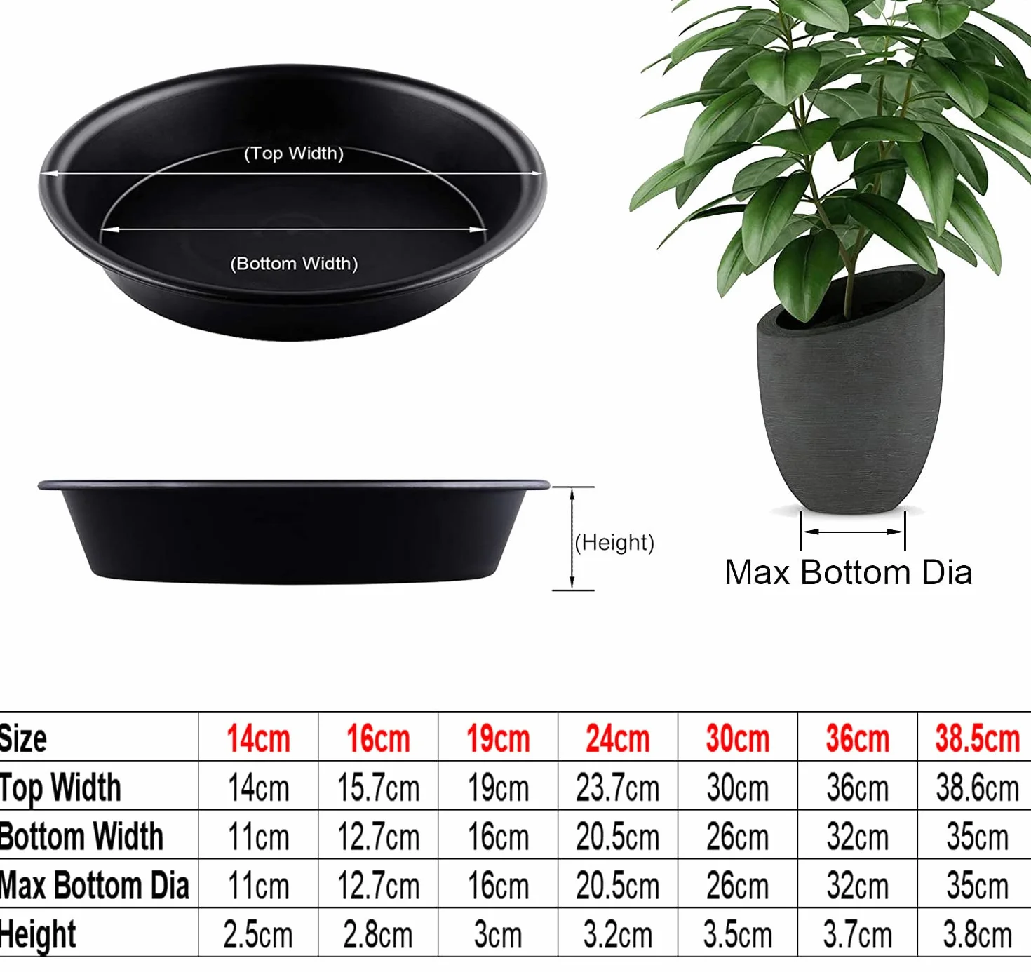 Soucoupes pour Plantes 30cm Lot de 5 - Plateaux pour Pots de Fleurs Intérieur Extérieur