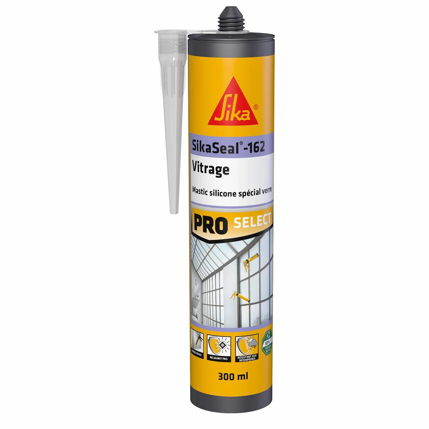 SIKA - Mastic silicone spécial verre - SikaSeal-162 Vitrage transparent - Étanchéité des vitrages, verrières, serres - Intérieur et extérieur - 300 ml