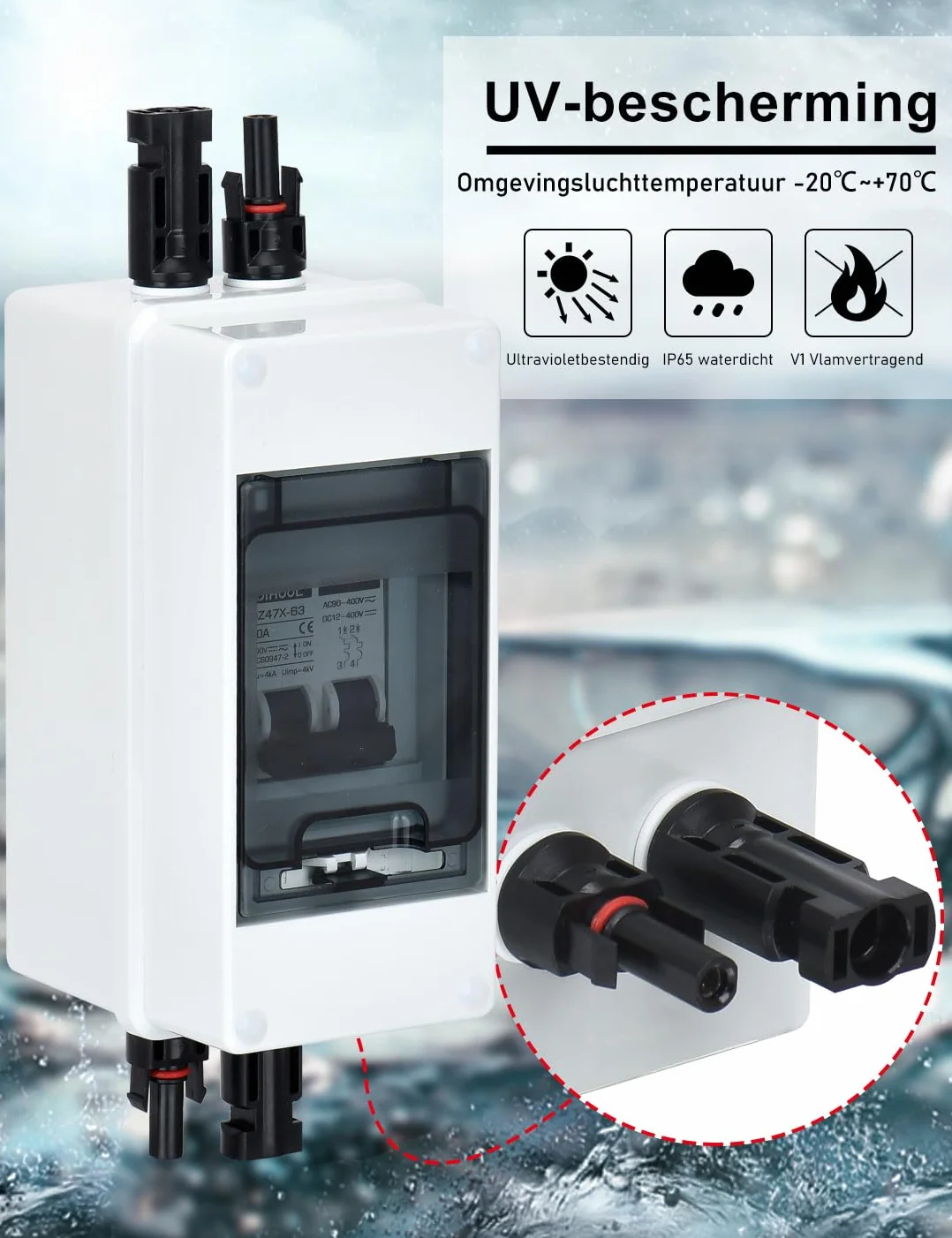 DIHOOL DC disjoncteur système photovoltaïque disjoncteur fusible automatique 2 pôles 10A avec câble prise solaire ip65 boîtier étanche