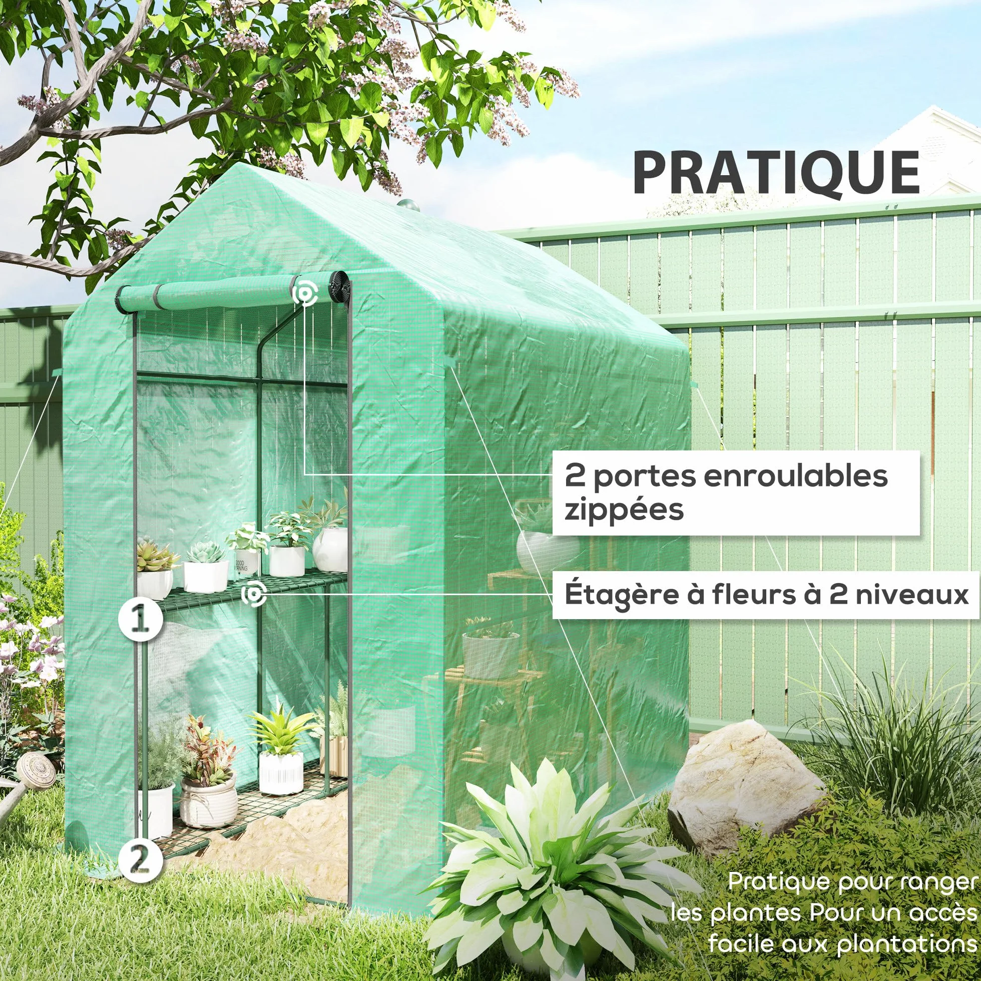 Outsunny Serre de Jardin PE, 140 g/m², 186 x 120 x 190 cm, Vert