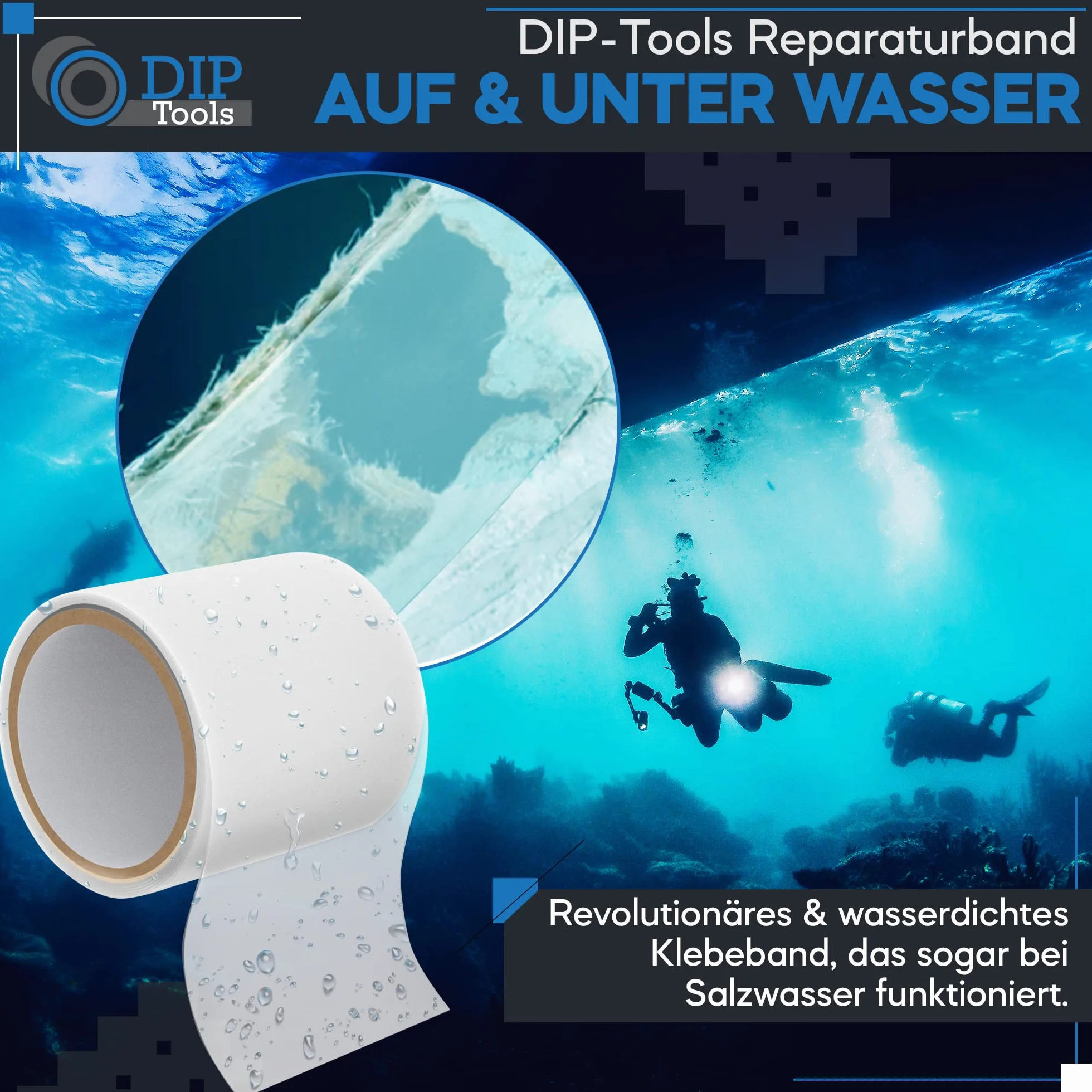 DIP Tools Ruban de réparation étanche 2x1.5m transparent