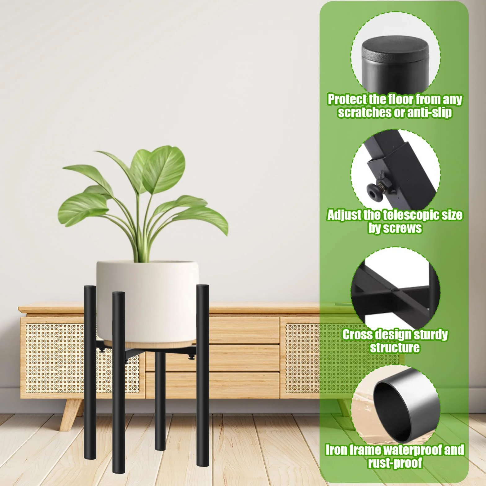 Support Plantes Intérieur Réglable Étagère Plante Métal, Tabouret Plante Simple Intérieur Extérieur, Support Fleurs Pots 20-30 cm Noir
