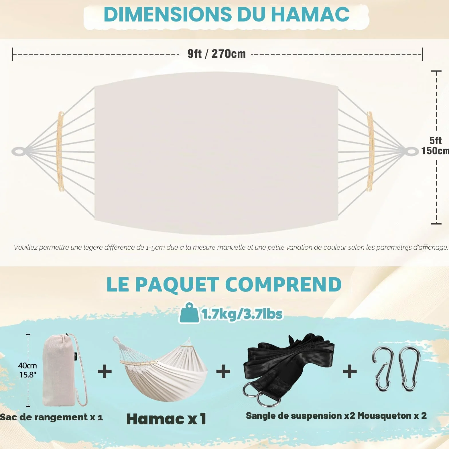 Anyoo Hamac de Jardin avec Tige en Bois courbée, Portable avec Ceinture, étui de Transport pour Extérieur