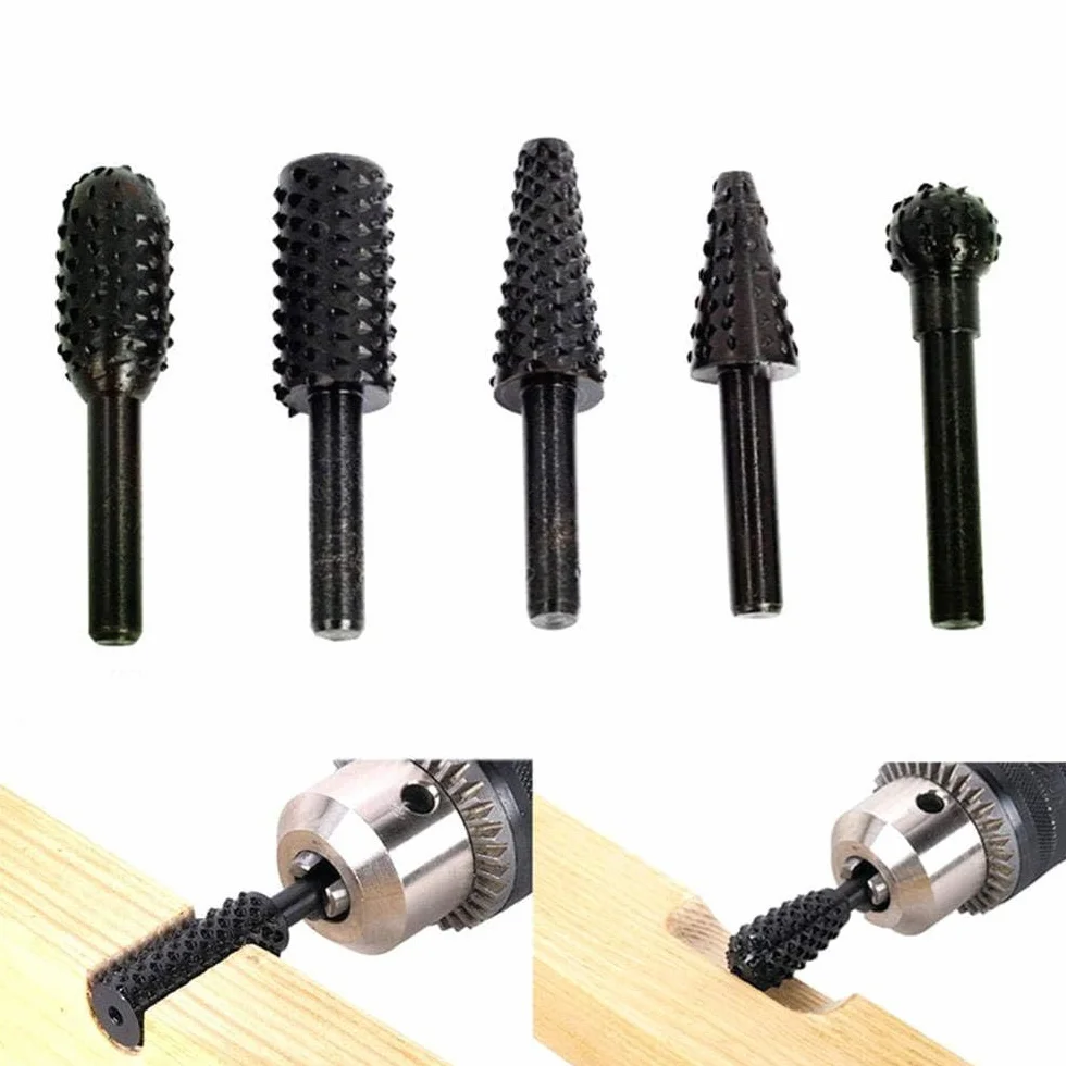 5Pcs Ensemble de Râpes Rotatives pour Fraises,Outil de Sculpture sur Fraise Metal Bois,Gouges Sculpture Bois,Cylindrique de Gravure Rotatif Burres Pour Travail du Bois,Métal Polissage,Gravure.