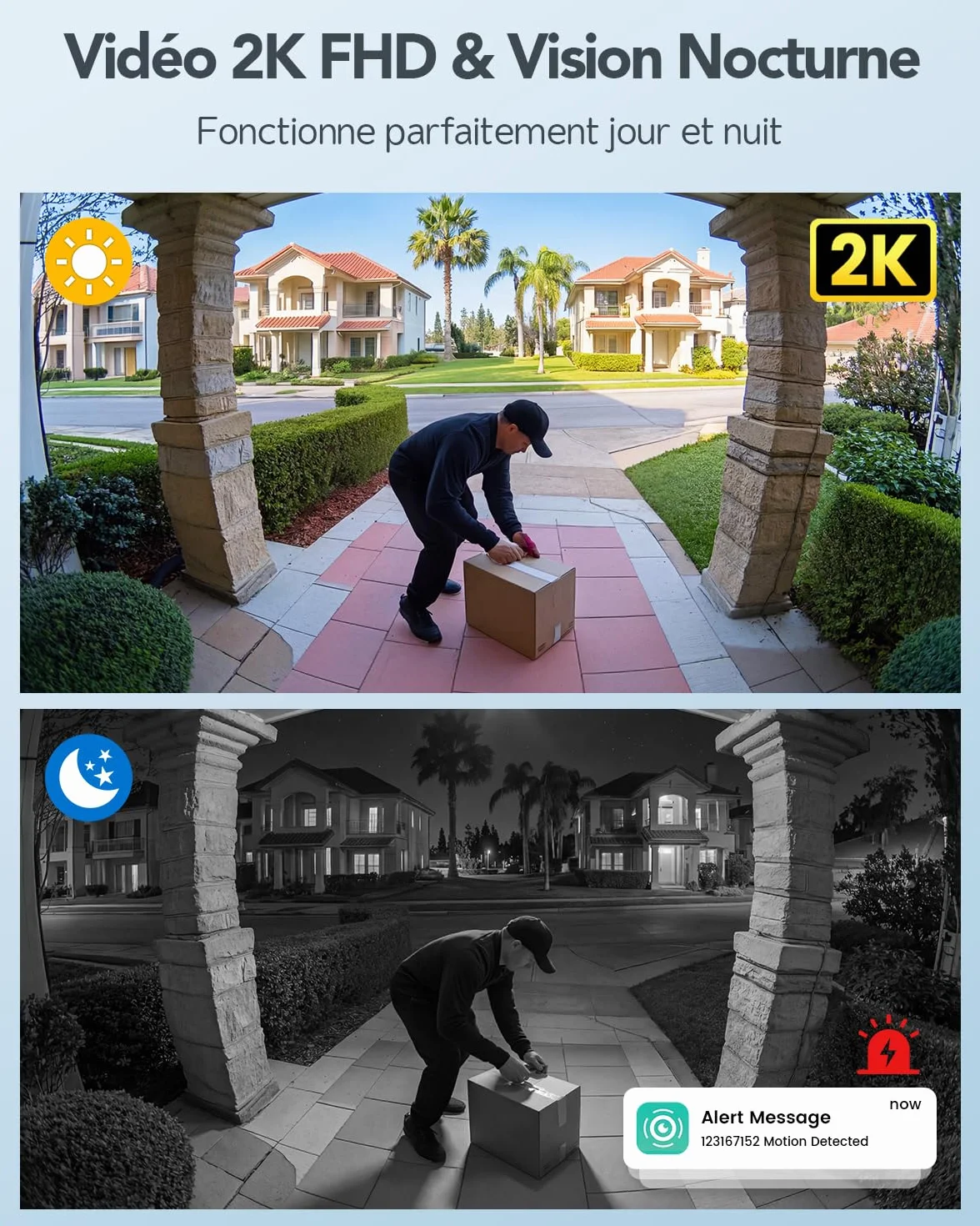 XTU 2K HD Sonnette sans Fil Exterieur Etanche, Sonnette sans Fil avec Camera Vue Complète 180°, Détection Humaine PIR, Audio Bidirectionnel, Uniquement 2,4G WiFi, Stockage Carte SD