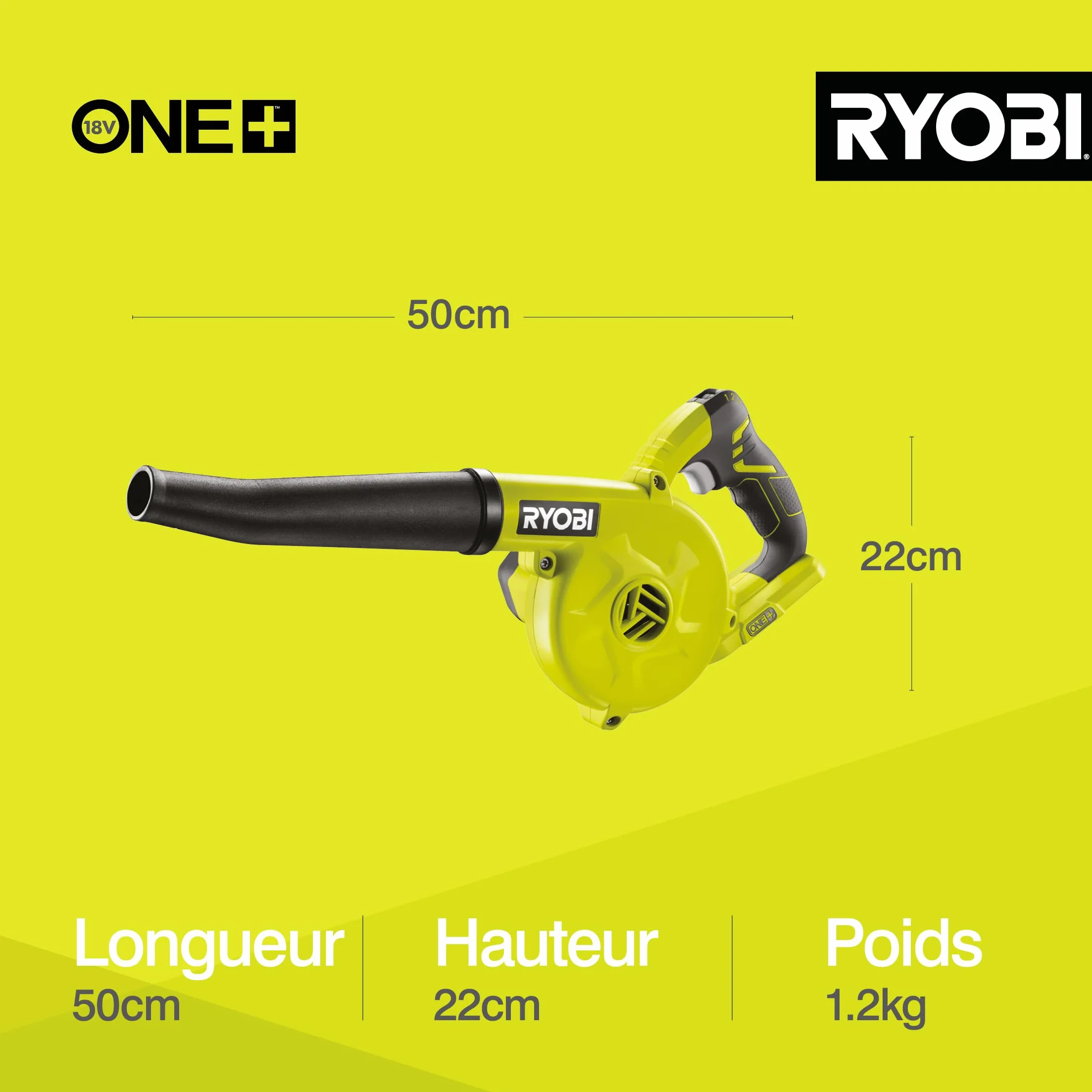 RYOBI Souffleur de Chantier sans Fil 18V One+ R18TB-0 3 Vitesses Compact