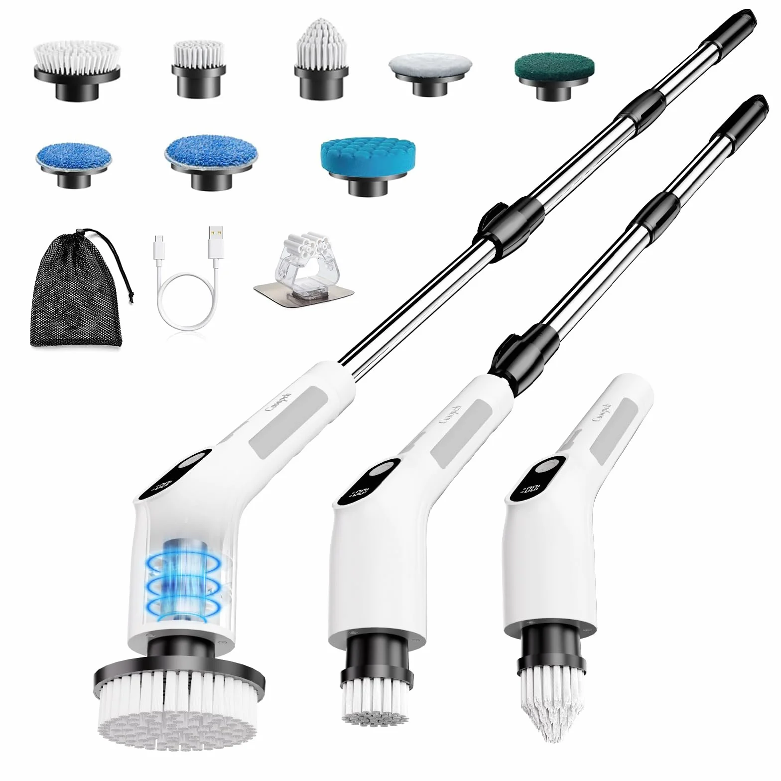 Brosse Rotative Nettoyage Electrique avec 8 Têtes Interchangeables, Rechargeable Brosse Nettoyage Salle de Bain, 2 Vitesses réglables,pour Salle de Bain, Cuisine, Carrelage et Sol