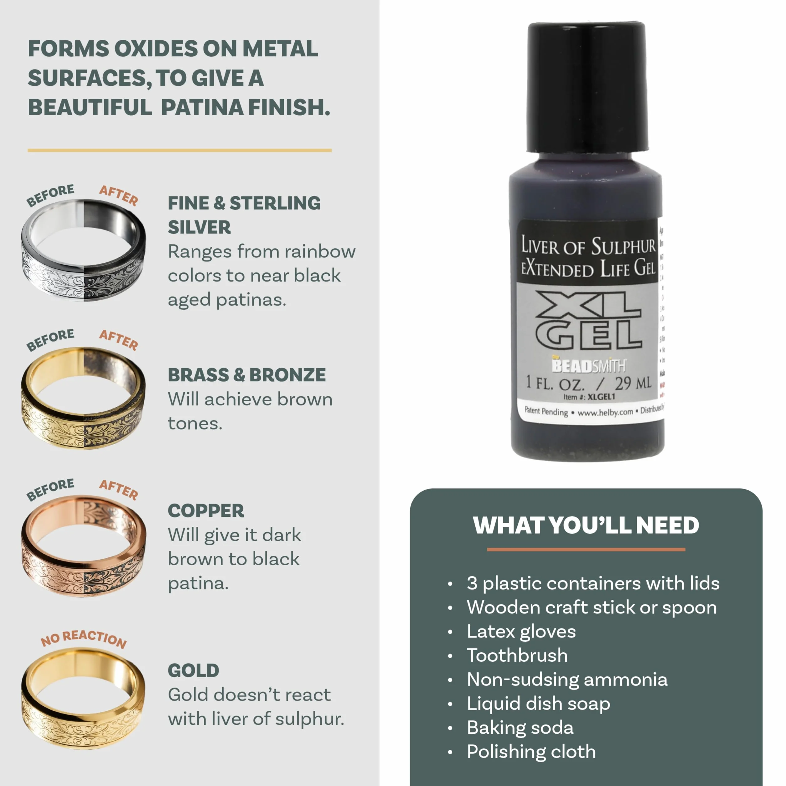 The Beadsmith Gel XL, Liver of Sulfur Extended Life Gel, flacon de 29 ml, appliquez une finition patinée sur l'argent, le cuivre et d'autres métaux pour un look oxydé sur les projets d'art et de