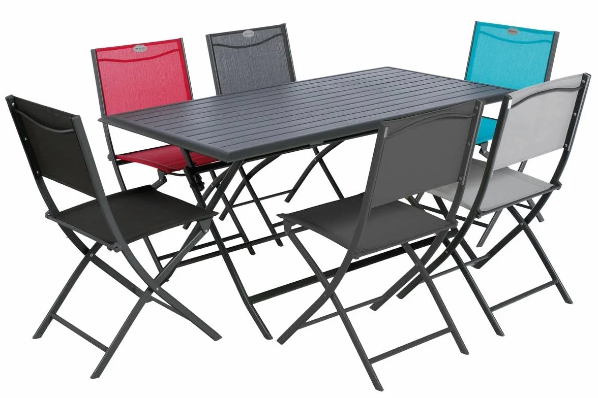 Hespéride Table de Jardin Pliante Rectangulaire Azua Gris Graphite 6 Places Aluminium Traité Epoxy Antirouille