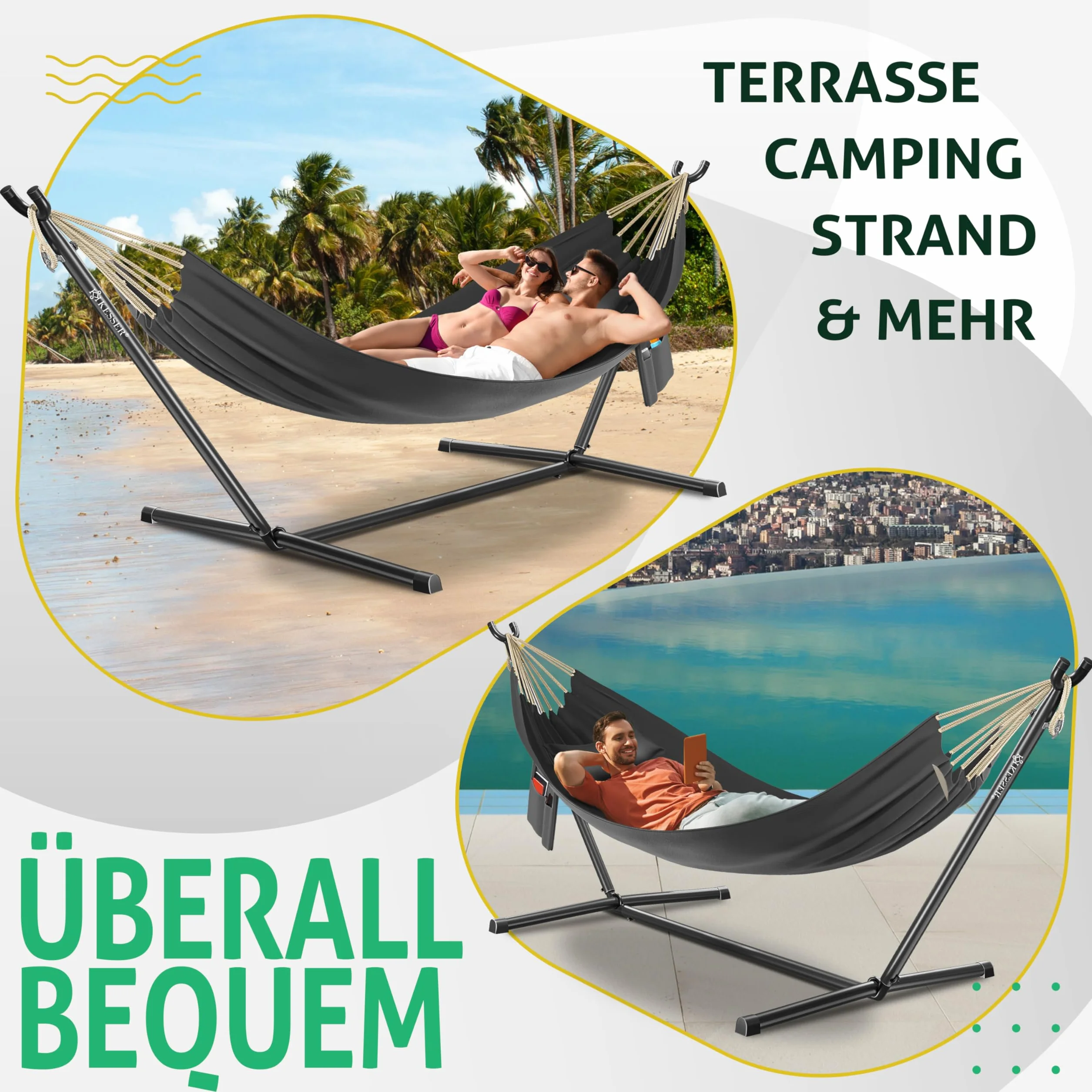 KESSER Hamac Lake Double avec Support 200 kg XXL Anthracite