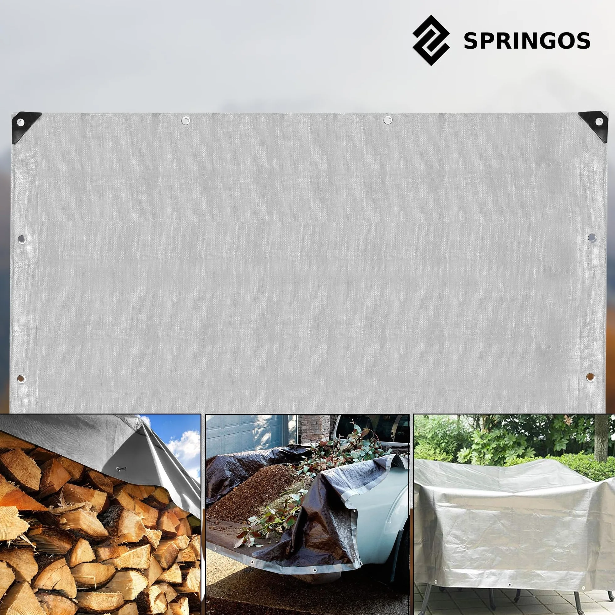 Bâche renforcée - 3 x 5 m - 260 g - Gris - Extra forte - Imperméable - Résistant aux UV - En polyéthylène - Pour jardin, construction, bois, véhicules, machines Springos