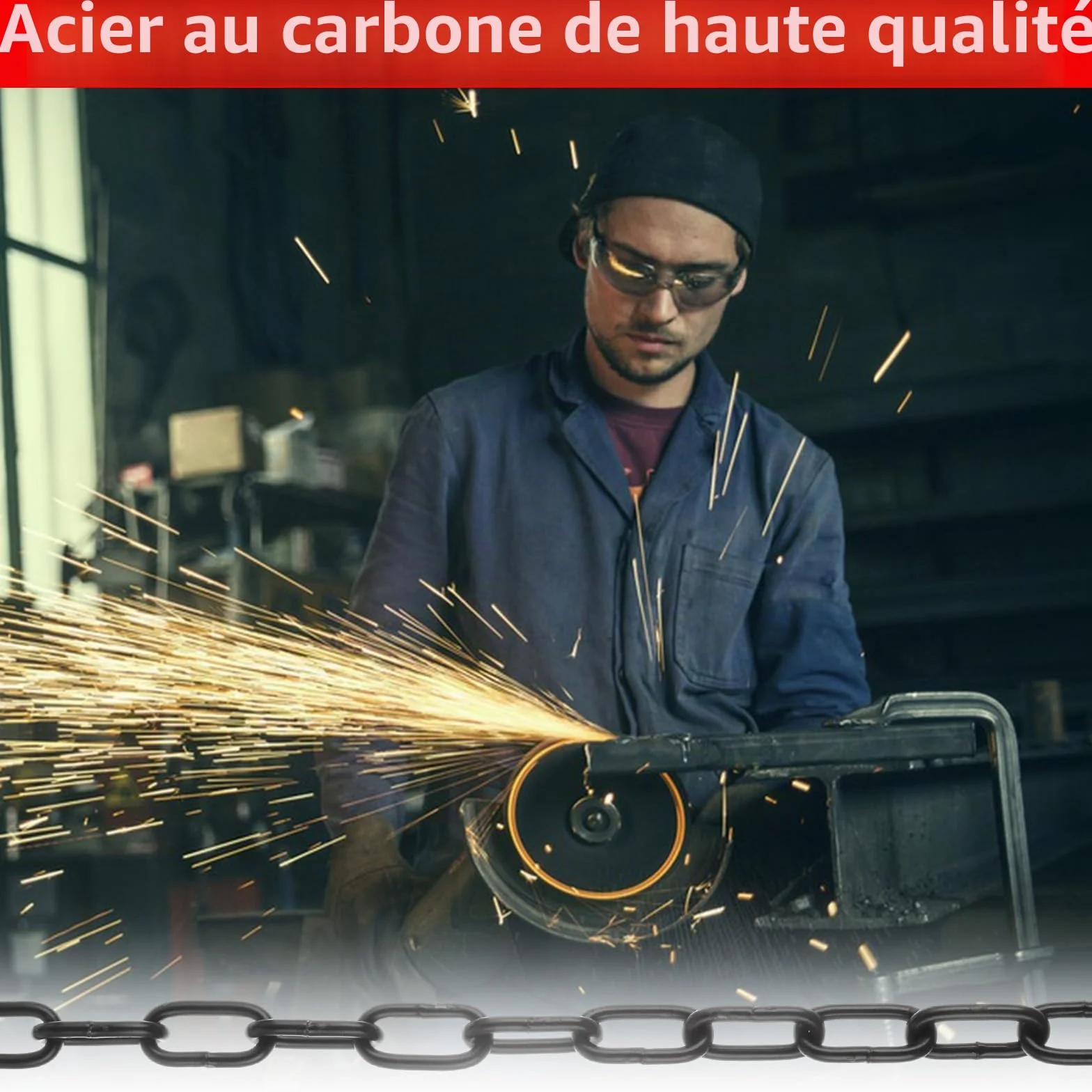 WOPPLXY Chaine Acier en Acier au Carbone, Chainette Metal 10 m φ3 mm, Chaîne de Clôture pour Clôtures, Hamacs, Chaises Hamacs (Noir)