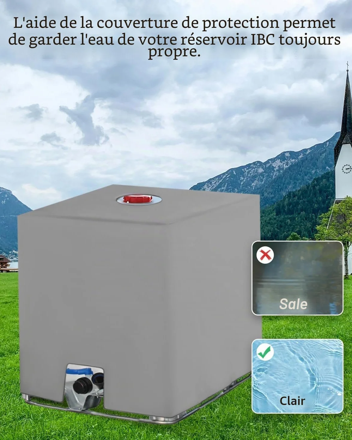 Bâche pour Cuve IBC 1000L Anti-UV Anti-Poussière 116 x 100 x 120 cm Gris