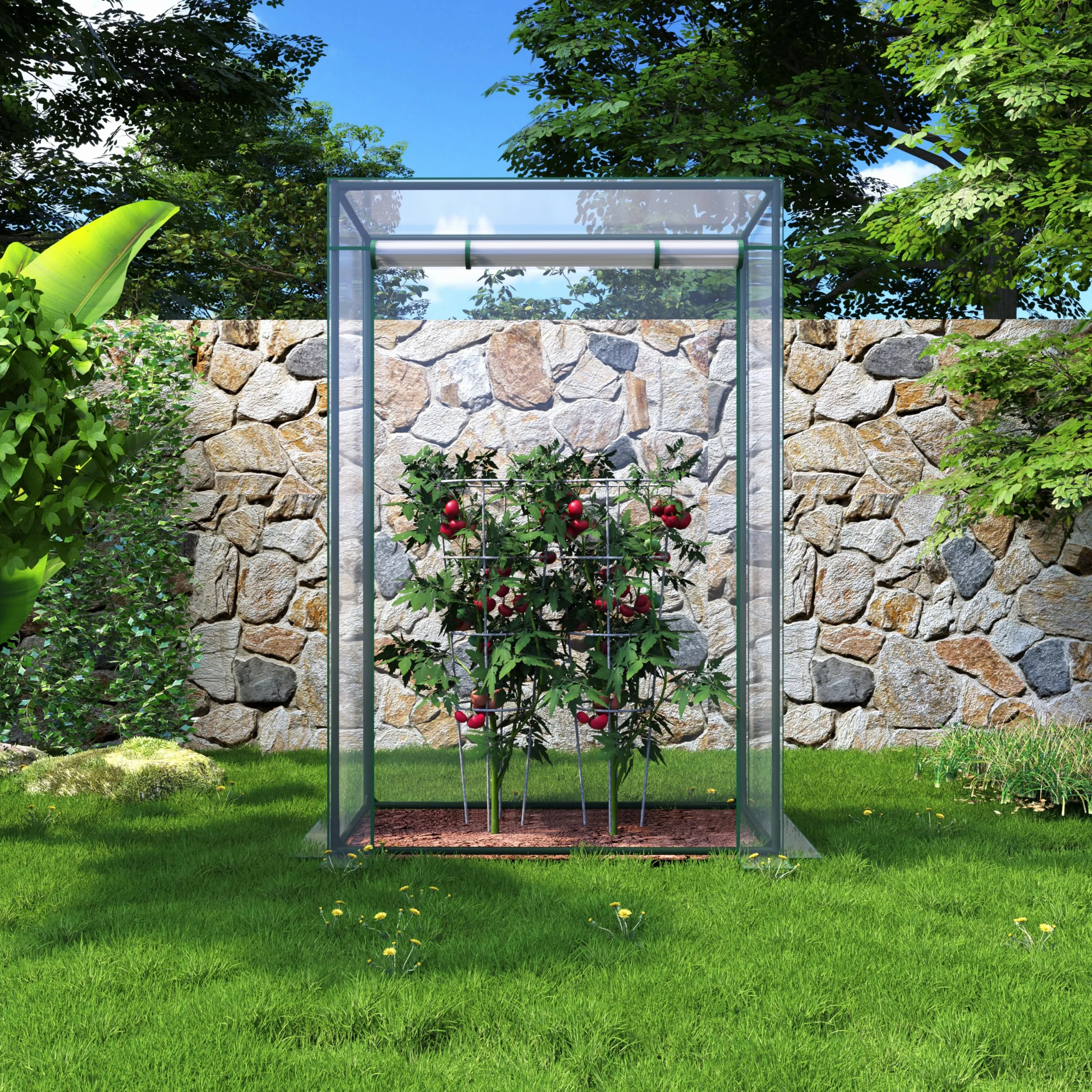 KANWOD Serre de Jardin 150×100×50 cm Film 140 g/m² Porte Enroulable Transparent