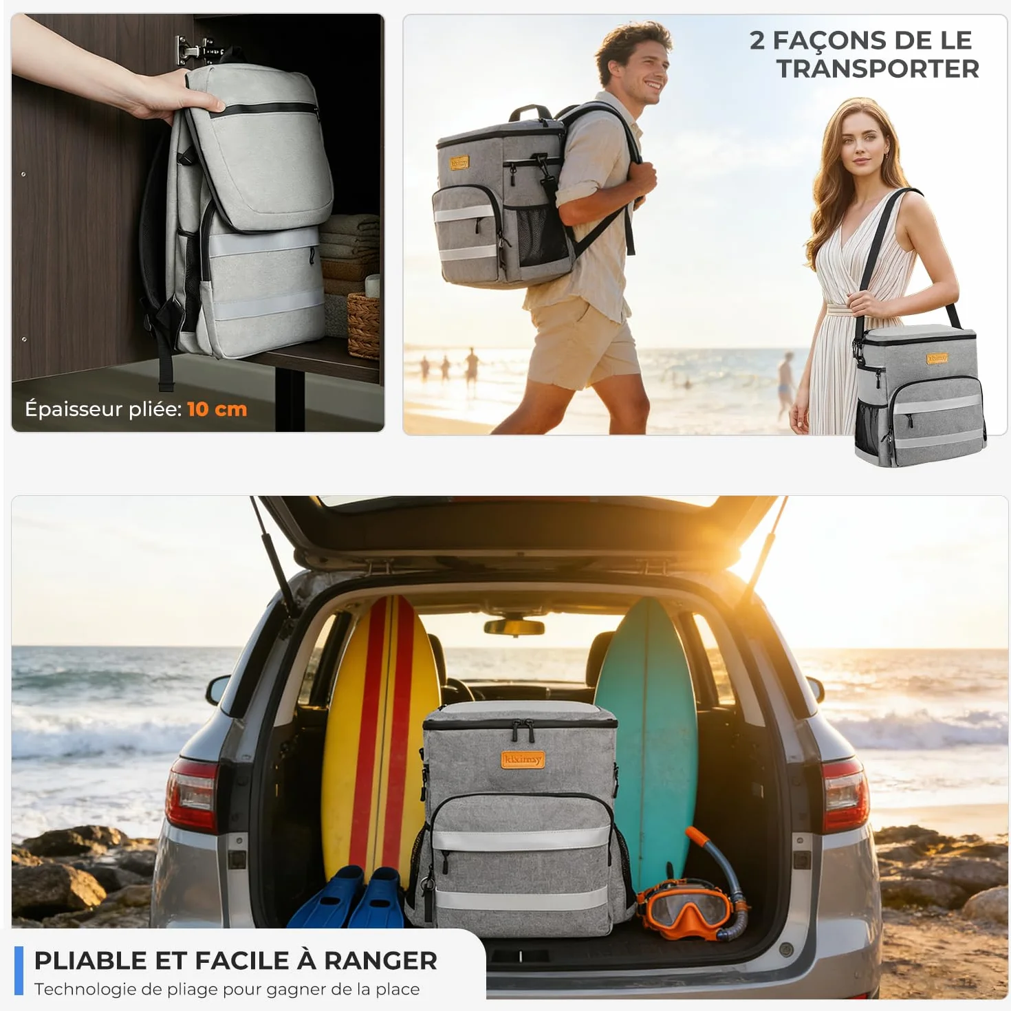 Sac à Dos Isotherme 30L Pliable Imperméable Gris