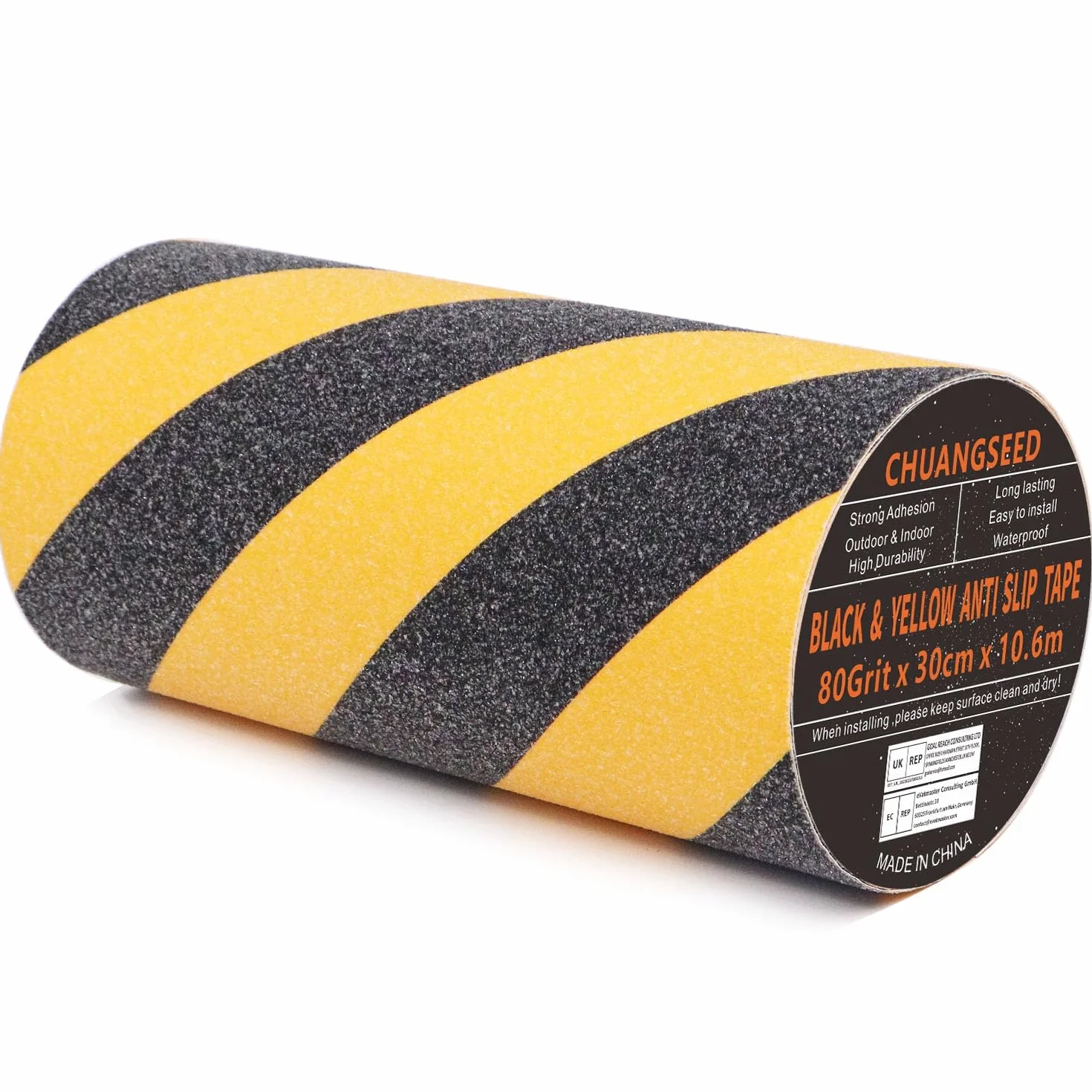 CHUANGSEED Ruban adhésif antidérapant jaune et noir 30,5 cm x 10,6 m haute adhérence pour intérieur/extérieur antidérapant rouleau de ruban d'avertissement de traction