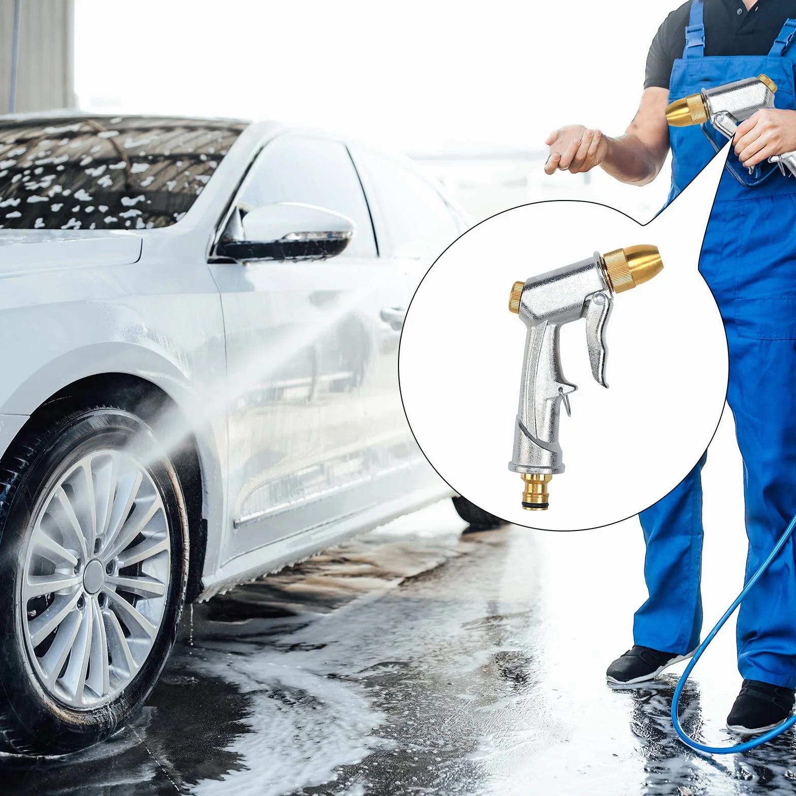 Pistolet pulvérisateur en métal pour tuyau d'arrosage résistant, lavage de voiture et animaux domestiques