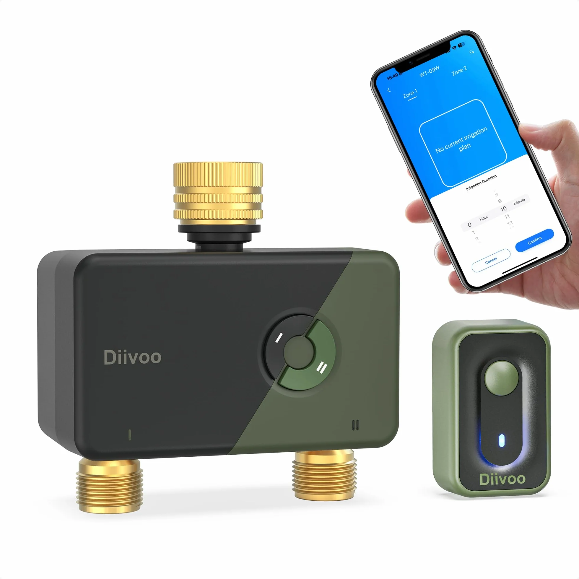 Diivoo Programmateur Arrosage WiFi 2 Zones Laiton Compatible Alexa Jardin Pelouse