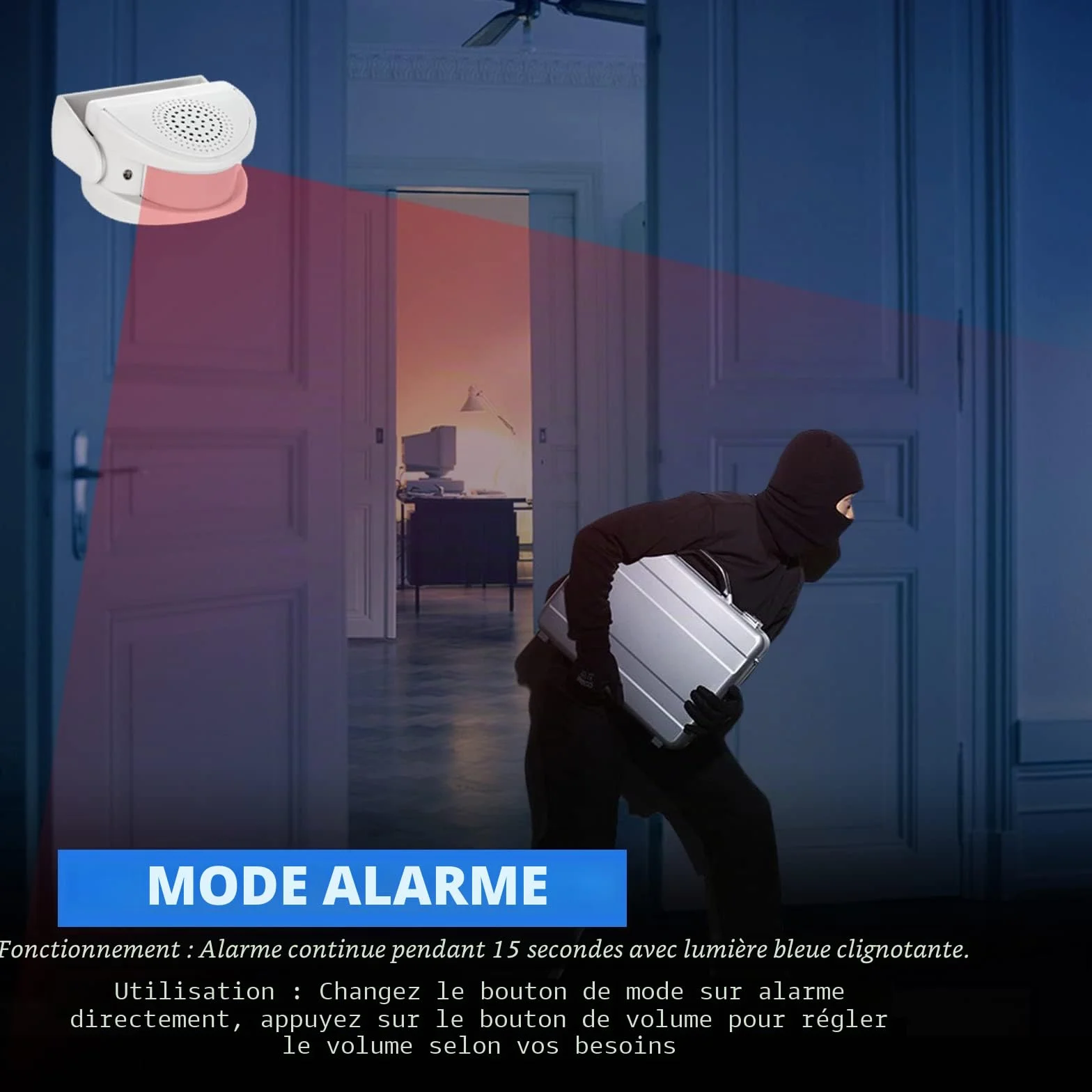 KERUI Sonnette sans Fil M5, Détecteur de Mouvement avec Alarme Sonore pour Porte/Entrée de Porte/Maison et Magasin/Bureau, Alarme de Sécurité