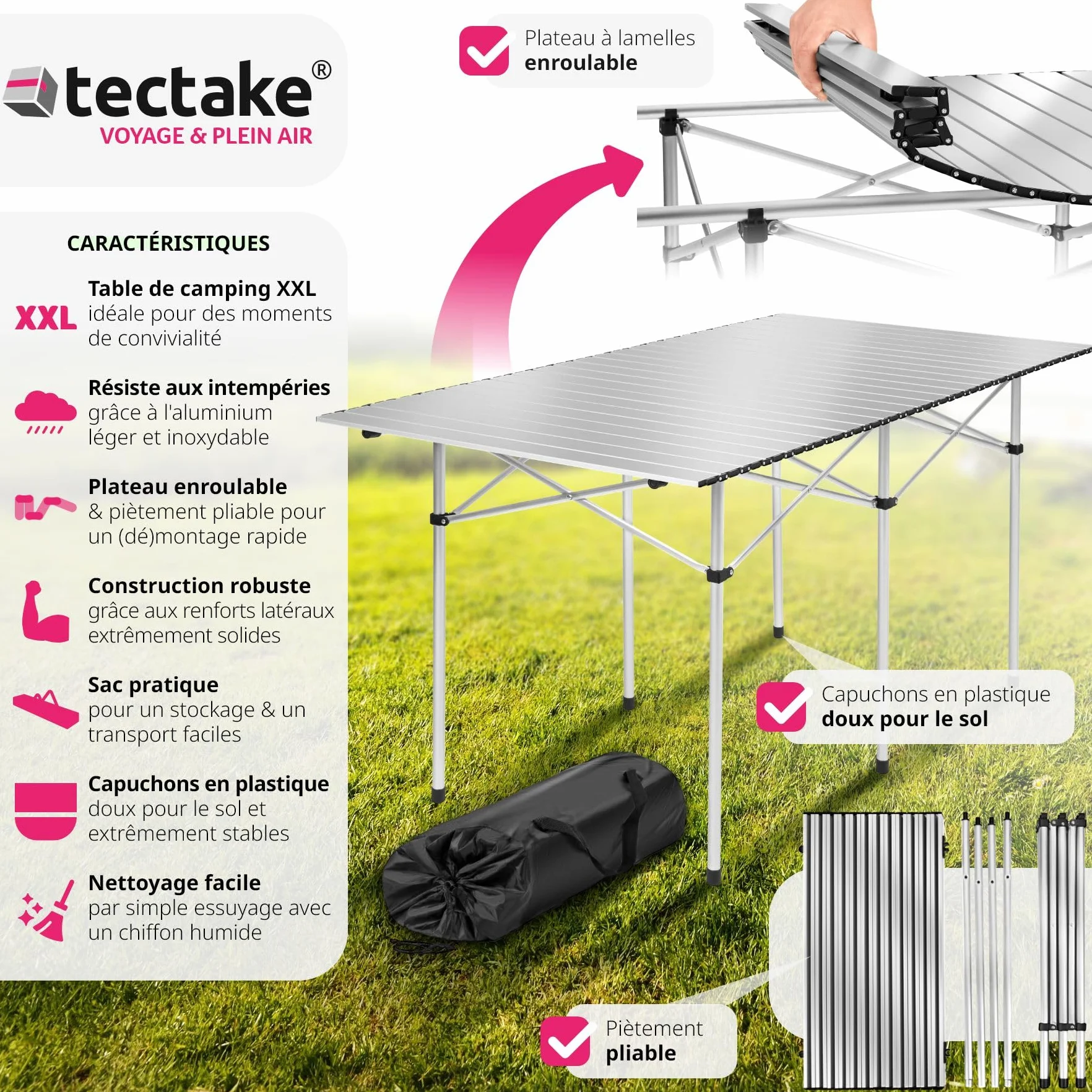 TecTake Table Pliante de Camping Aluminium Jardin BBQ Barbecue Pique-Nique Portable