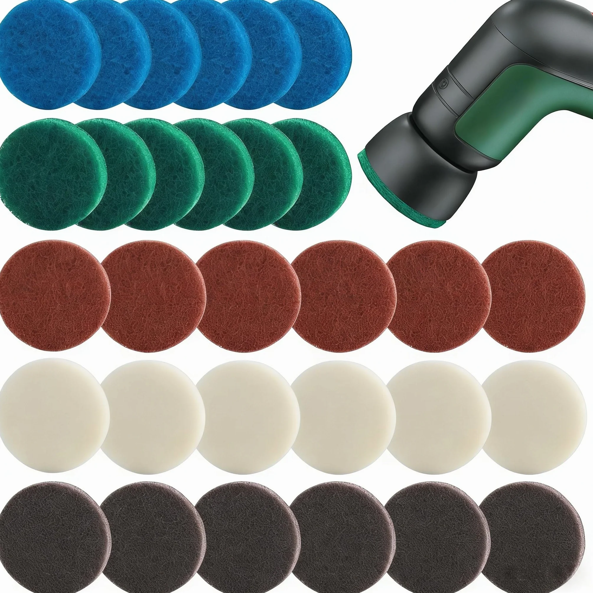 Lot de 30 Tampons de Nettoyage Brosse Électrique Home/Garden 6033 Brosse Nettoyage Universelle, 5 Couleurs Pad Mousse, Pad Haute Performance