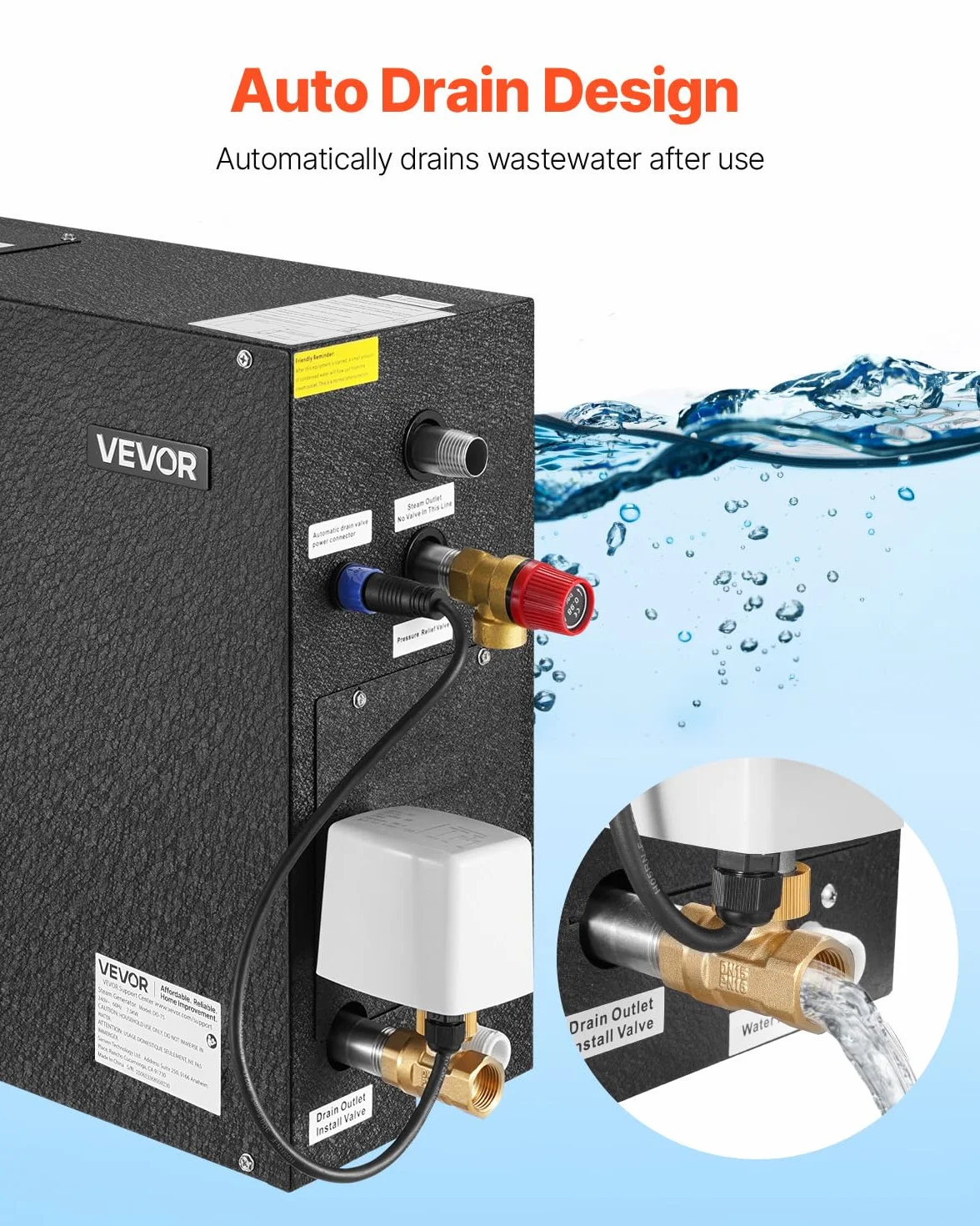 VEVOR Générateur de Vapeur Sauna 7,5 kW avec Contrôleur, Protection Contre Surchauffe, Vidange Automatique