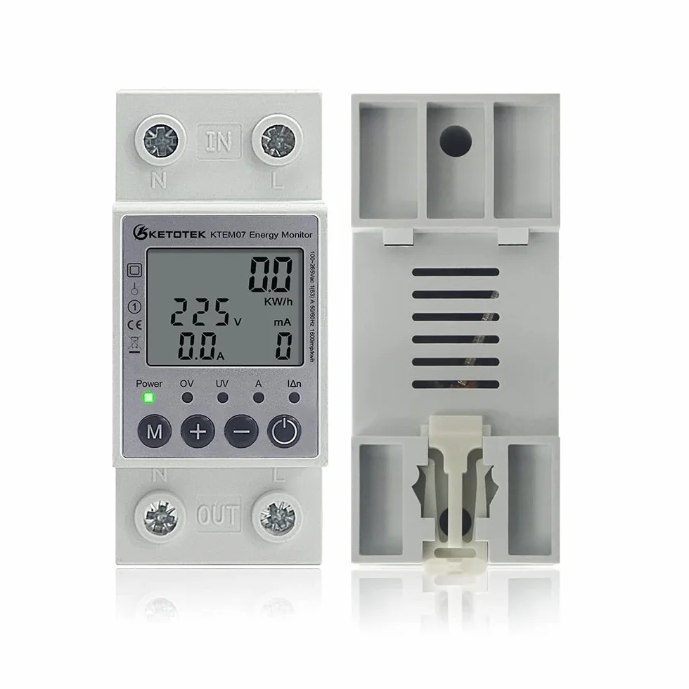 KETOTEK Compteur électrique Monophasé AC 63A 220V Compteur D'énergie Numérique Rail DIN Mesure Consommation Electrique 1 Phasé KWh Voltmètre Ampèremètre