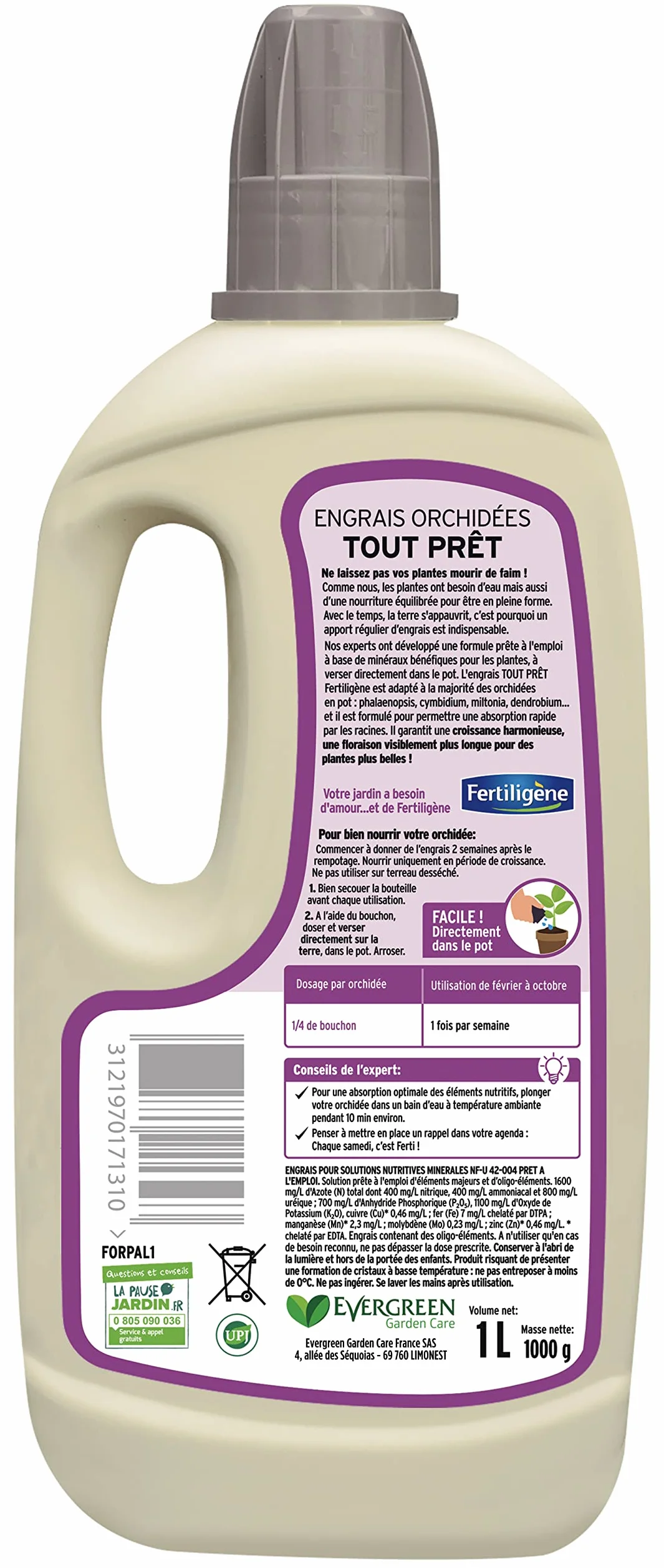 Engrais Orchidées Prêt à l'Emploi 1L FERTILIGÈNE – Nutrition Équilibrée, Floraison Prolongée