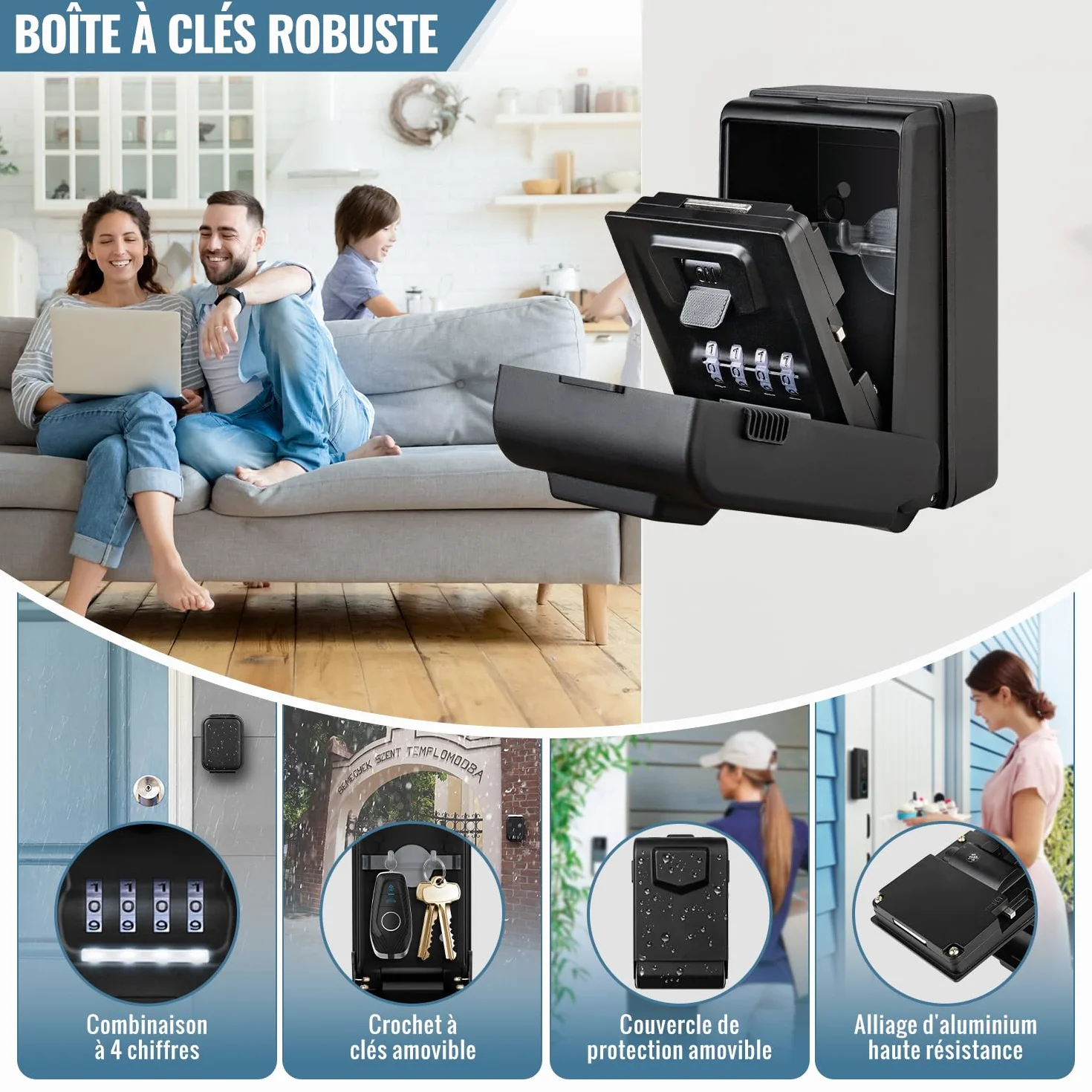 Boite à clés sécurisée extérieure rétroéclairée grand étanche boite a clefs murale avec code coffre robuste