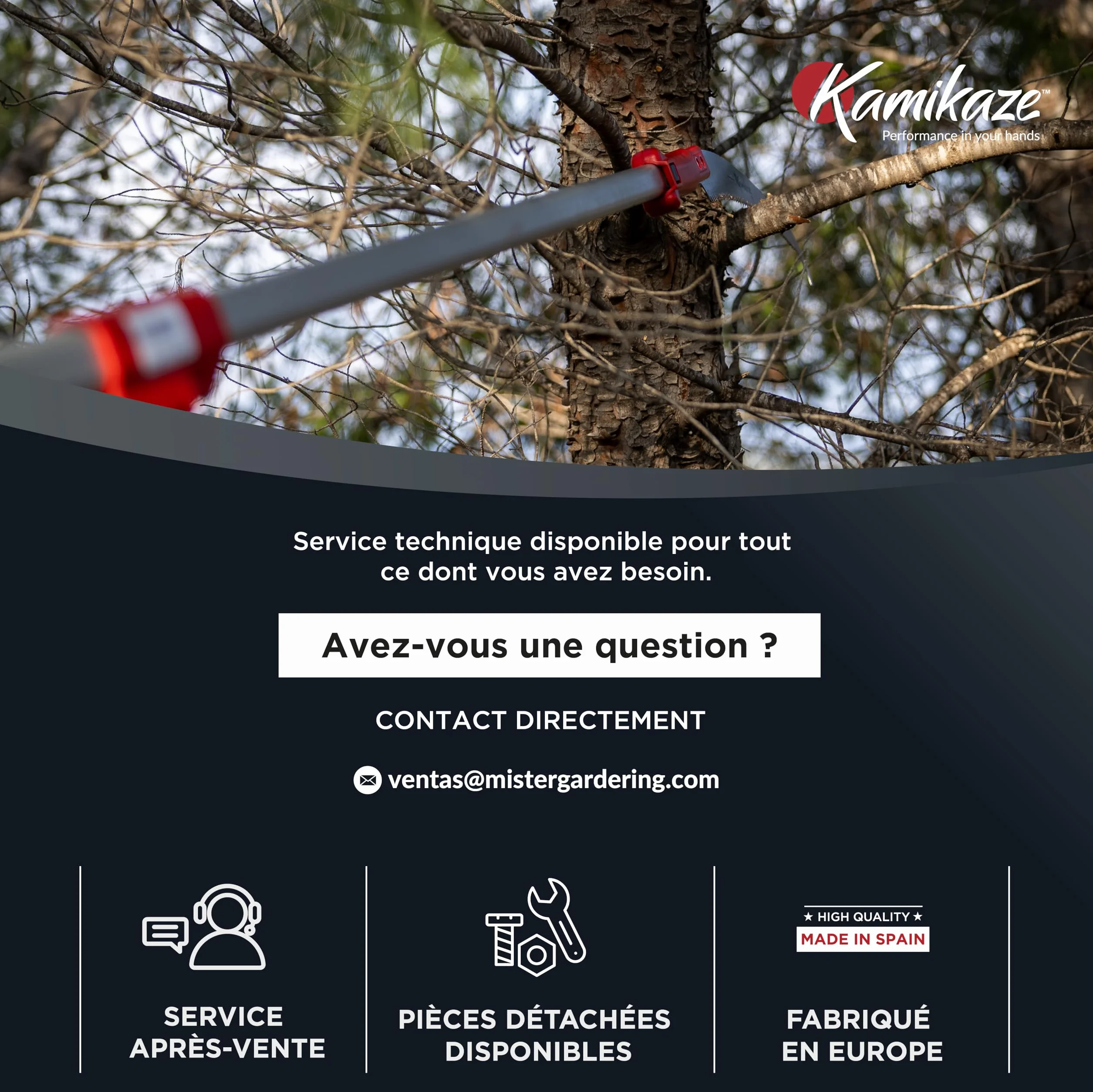 Kamikaze Kit d’Élagage en Hauteur 3 en 1 de 6m – Coupe-Branche Télescopique avec Sécateur Télescopique + Scie Télescopique, Tête Rotative, Attache Rapide, Compatible avec Outils Wolf (3 x 2 m)