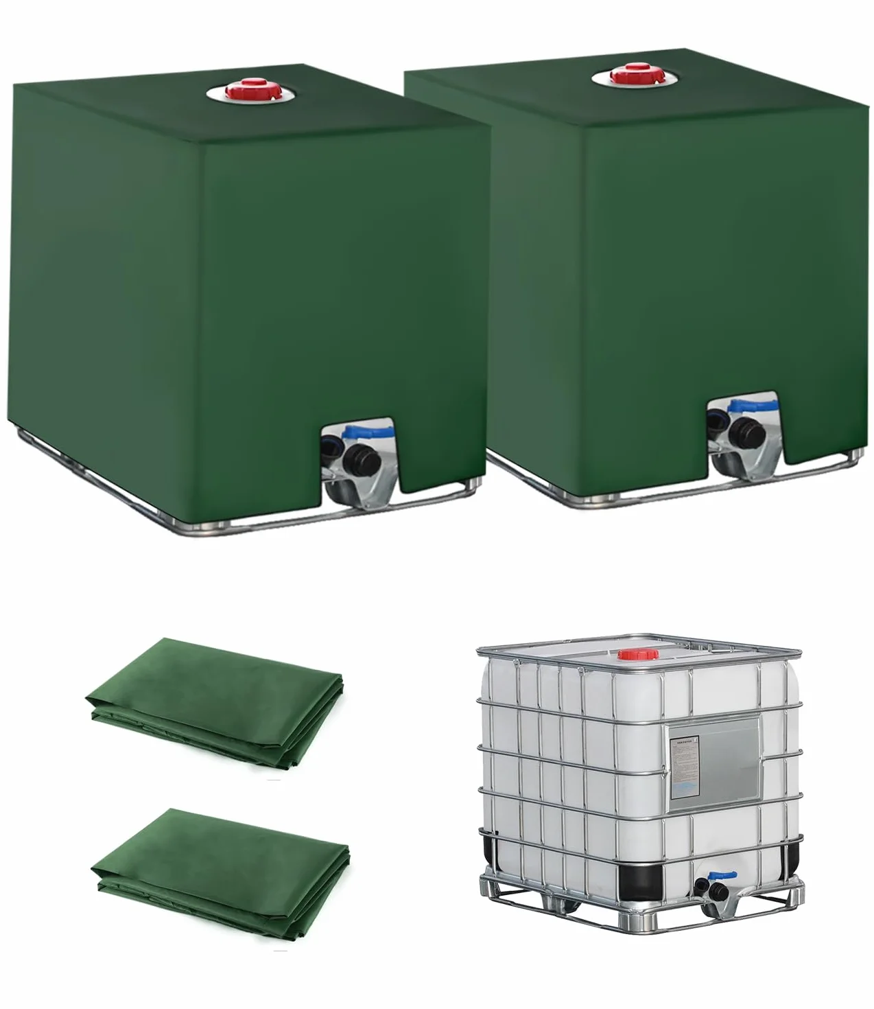 Bâche pour Cuve IBC 1000L, Housse de Protection Anti-UV, 116 x 100 x 120 cm Vert