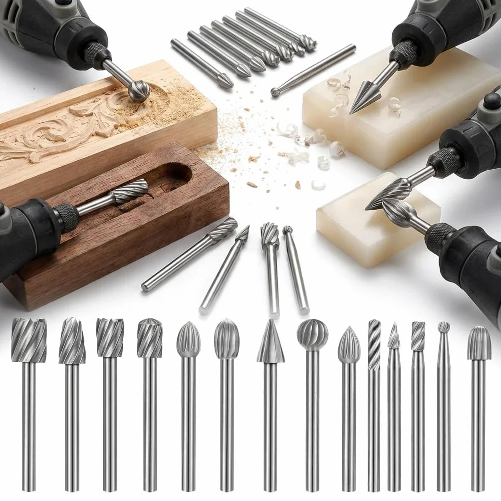 Lime Rotative En Acier Rapide Jeu De 20 Fraises Rotatives En Carbure De Tungstène Embouts Pour Travail Du Bois Plastique Gravure Meulage Et Polissage Compatible Avec Outil Rotatif Et Meuleuse