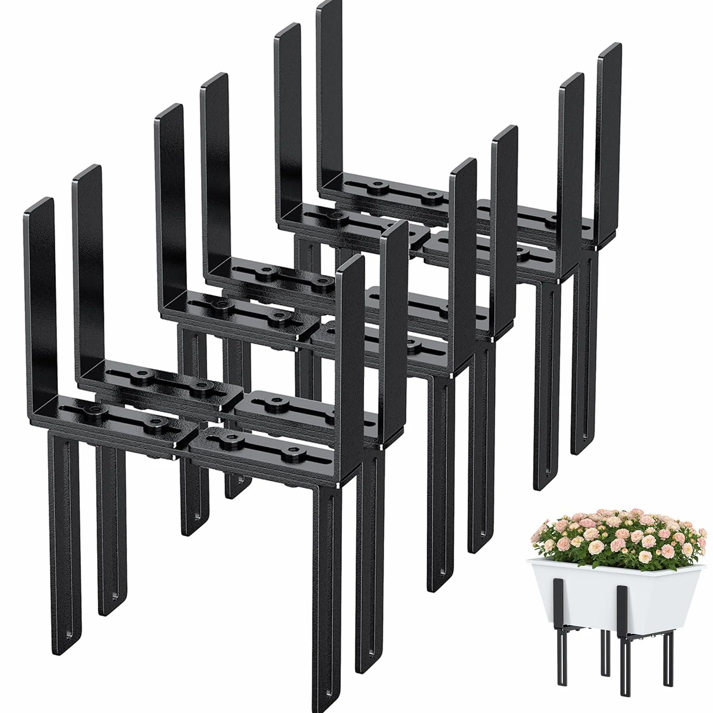 Lot de 6 supports de jardinière en forme de H sans perçage pour balustrades 1,5-32 cm et jardinières 15-23 cm