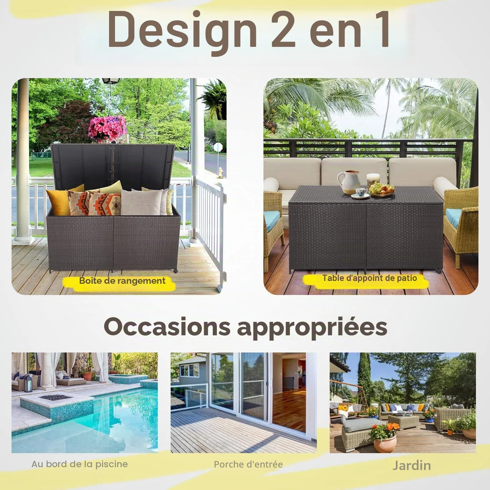 GIANTEX Coffre de Rangement en Rotin 662 L, Résistant aux Intempéries, 150 x 77 x 73 cm