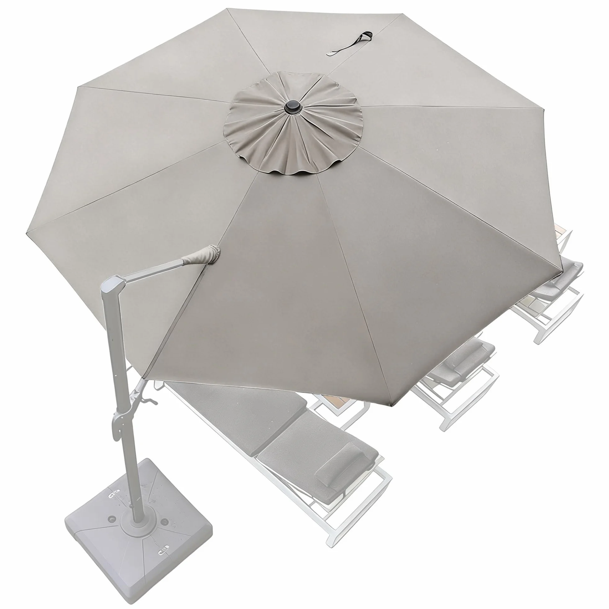 Toile Parasol Déporté 3.5m 8 Baleines Protection UV Housse de Rechange Terrasse (Light Gray Khaki)