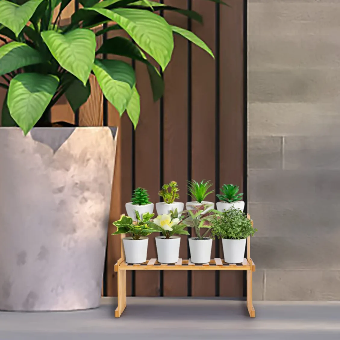 Étagère en bambou 2 niveaux pour plantes grasses 40 cm support multi-plantes organisateur bureau