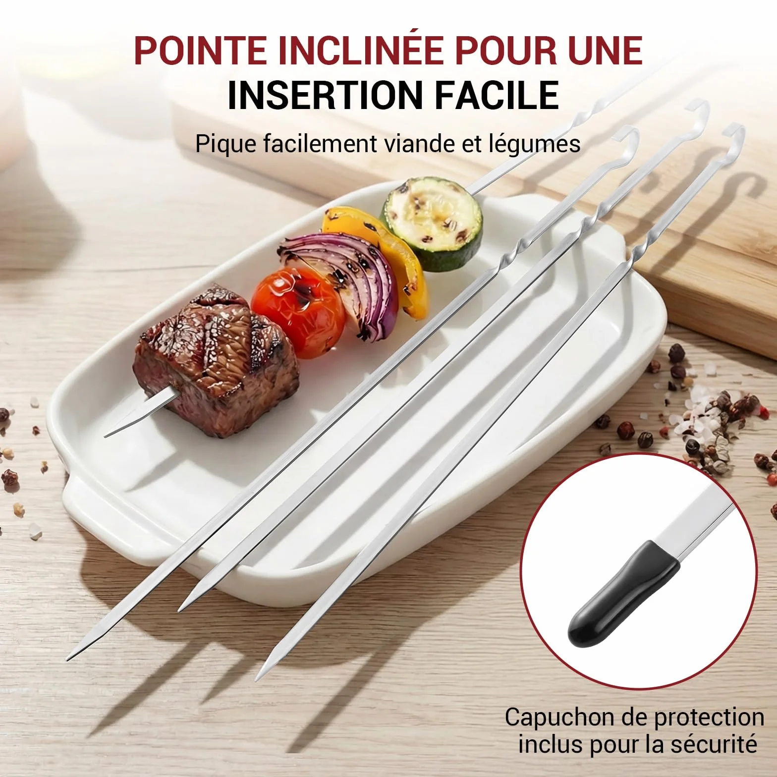Brochettes à Viande en Acier Inoxydable pour Barbecue, Lot de 20, 38 cm